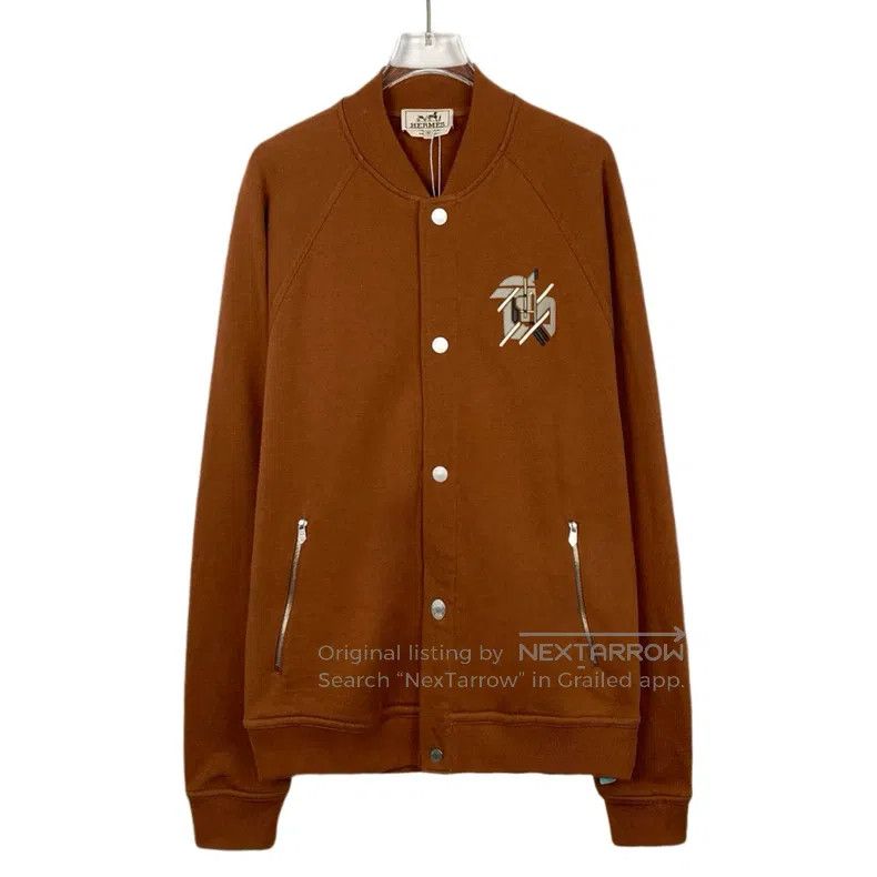 Hermes Hermes Orange Logo Pattern Applique Cotton Baseball Jacket Size US M / EU 48-50 / 2 - 1 Thumbnail