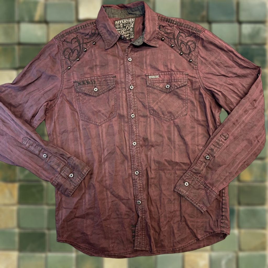 Affliction Affliction Button-Up Shirt Men M Purple Studded Y2K Premium Black Medium Size US M / EU 48-50 / 2 - 1 Thumbnail