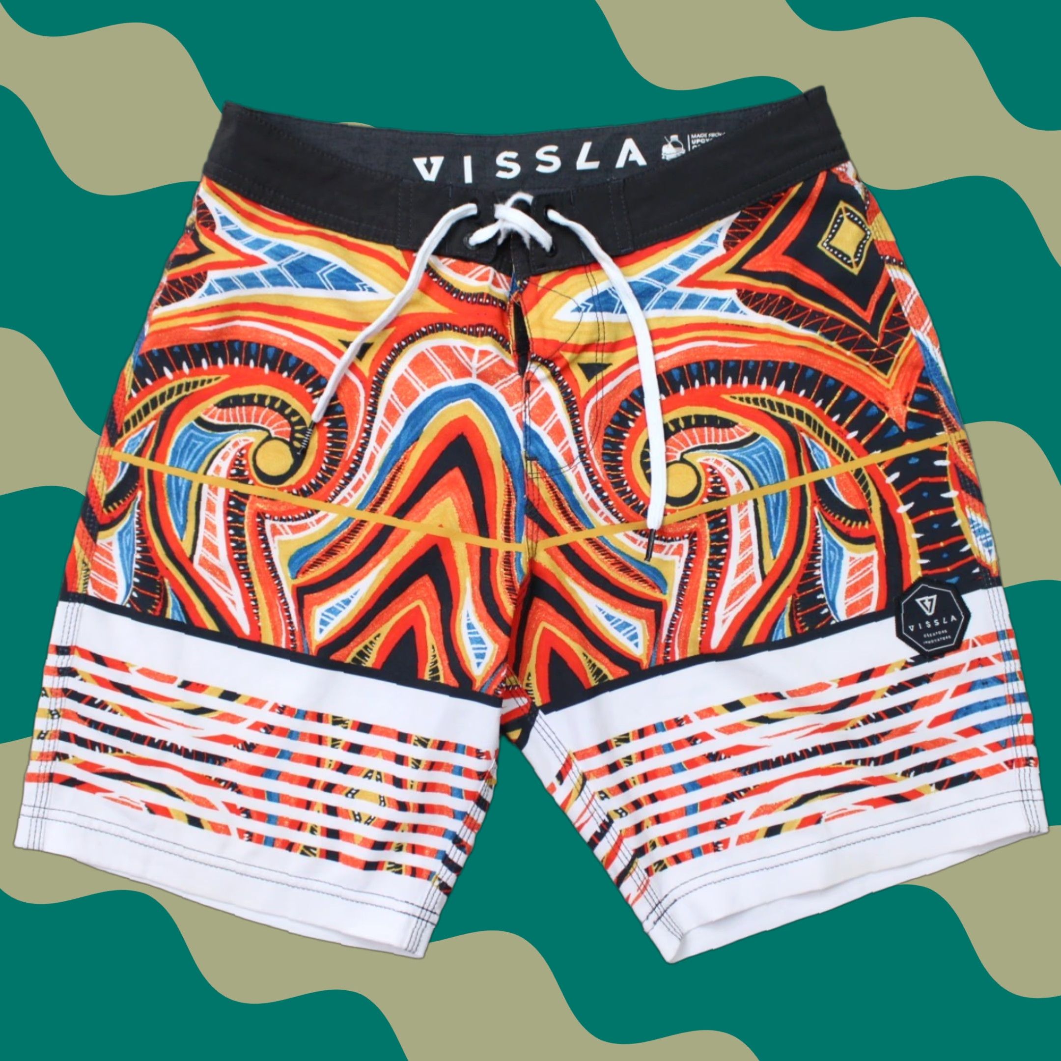 Vissla VISSLA Board Shorts Mens 28 Orange Blue Swim Trunks Stretch Pockets Floral Beach 90s? Size ONE SIZE - 1 Thumbnail