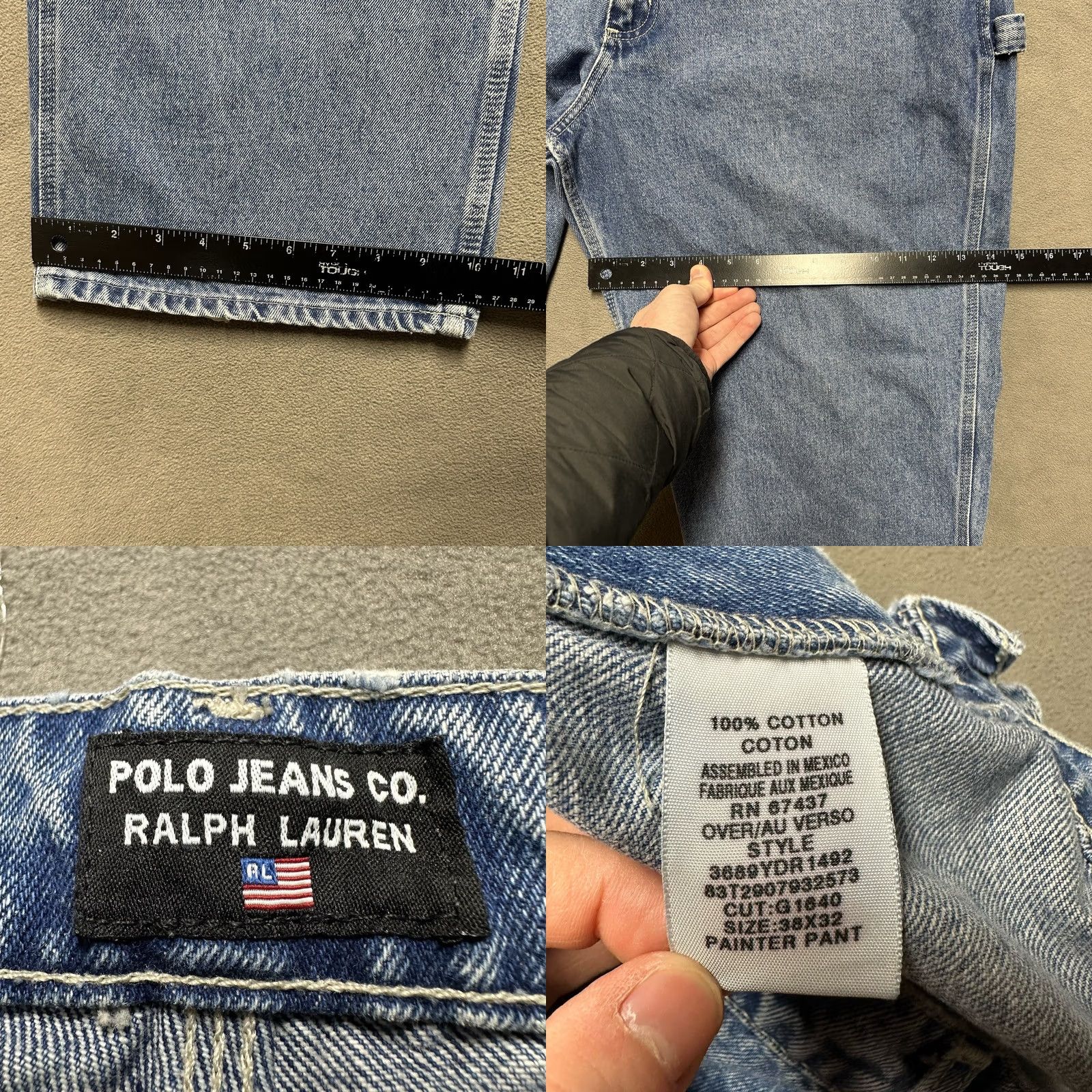 Polo Ralph Lauren VINTAGE Polo Ralph Lauren Jeans Mens 38x32 Carpenter Painter Pant Blue 90s Baggy Relaxed Fit Solid Denim Size US M / EU 48-50 / 2 - 10 Thumbnail