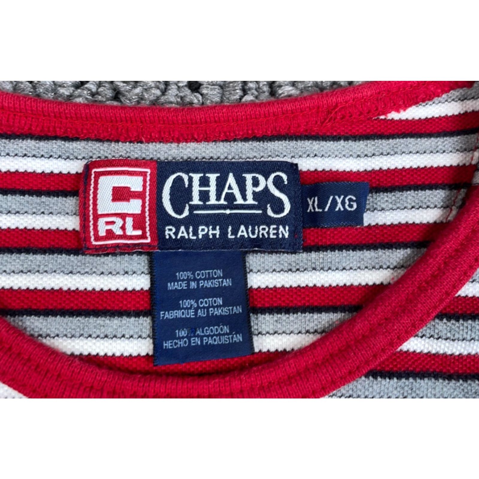 Ralph Lauren VINTAGE Chaps Ralph Lauren Striped T-Shirt Mens XL Red Gray Pique Cotton Preppy Embroidered Size US XL / EU 56 / 4 - 3 Thumbnail