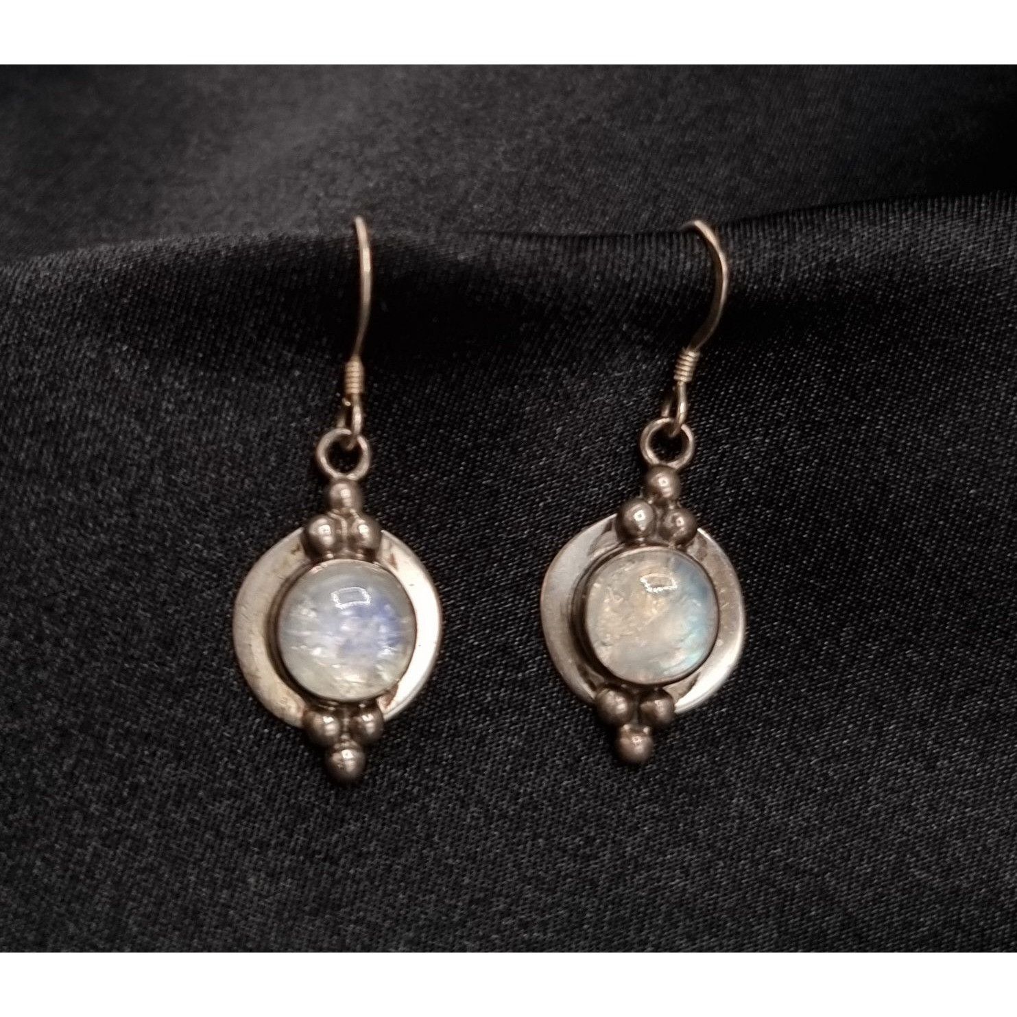 Vintage Early 2000s Rainbow Moonstone & 925 Sterling Silver Drop Ear Size ONE SIZE - 2 Thumbnail
