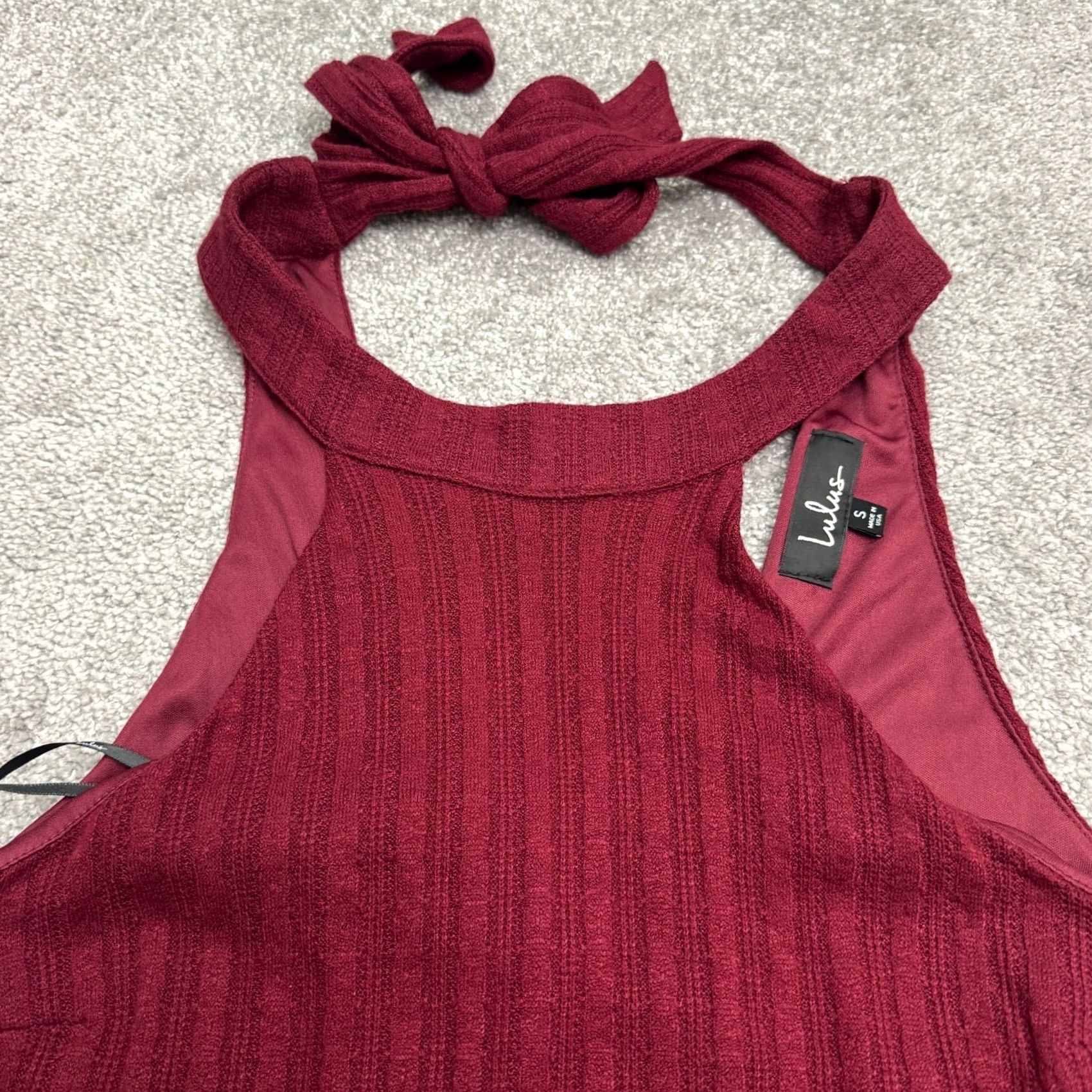 Lulus Lulus Burgundy Ribbed Knit Halter A-Line Mini Dress NWT Womens Small Tie Back Size S / US 4 / IT 40 - 5 Thumbnail