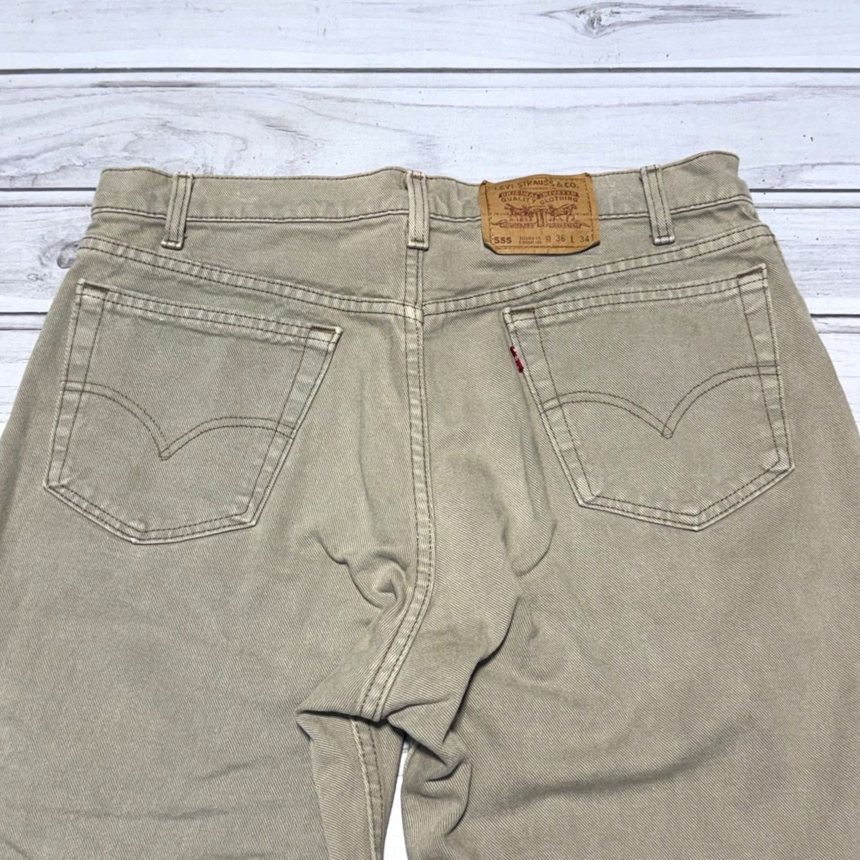 Levi's Levi's 555 Relaxed Fit Straight Leg Jeans Mens 36x34 Khaki Tan Vintage USA Made Size US 36 / EU 52 - 2 Thumbnail
