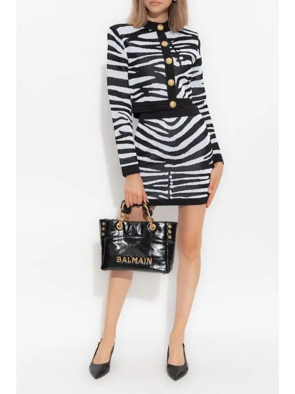 Balmain o1s1wg111225 Zebra Print Cardigan in Black/White Size S / US 4 / IT 40 - 2 Thumbnail