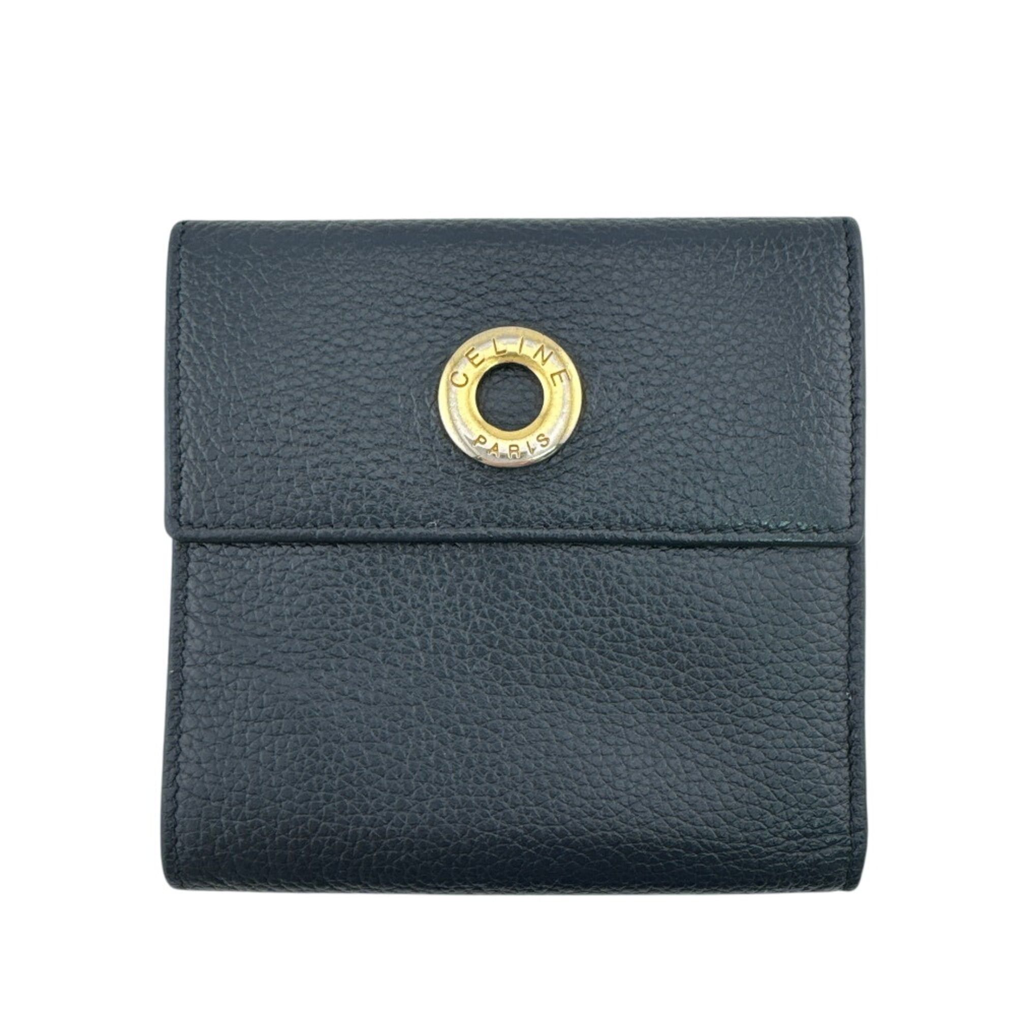 Celine CELINE Circle Logo Tri-fold Wallet in Navy Size ONE SIZE - 1 Thumbnail
