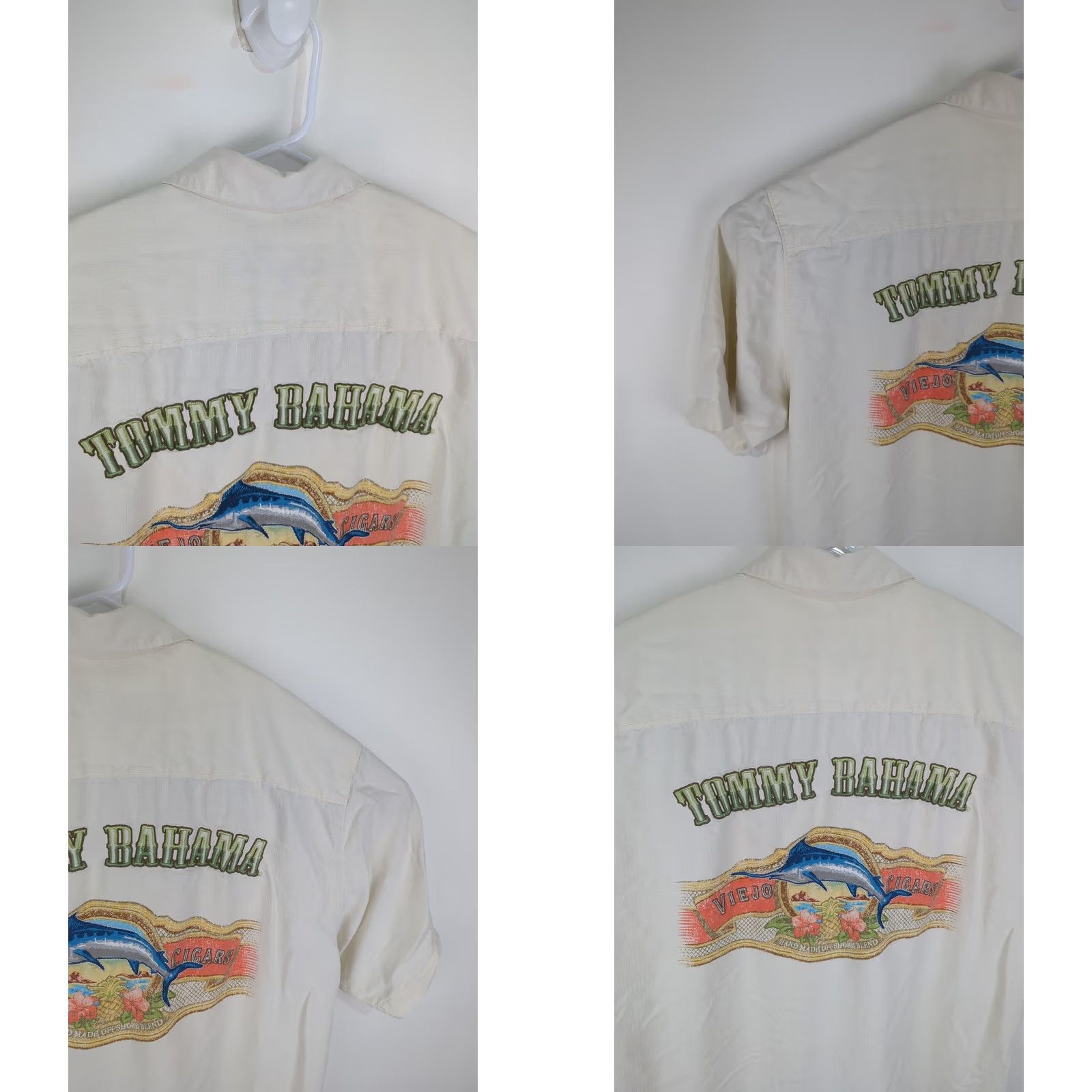 Tommy Bahama VINTAGE Tommy Bahama Silk Hawaiian Shirt Embroidered Marlin Viejo Cigars Large Button-Up Shirt, Cream, Men’s L, Short Sleeve, Casual Size US L / EU 52-54 / 3 - 9 Thumbnail