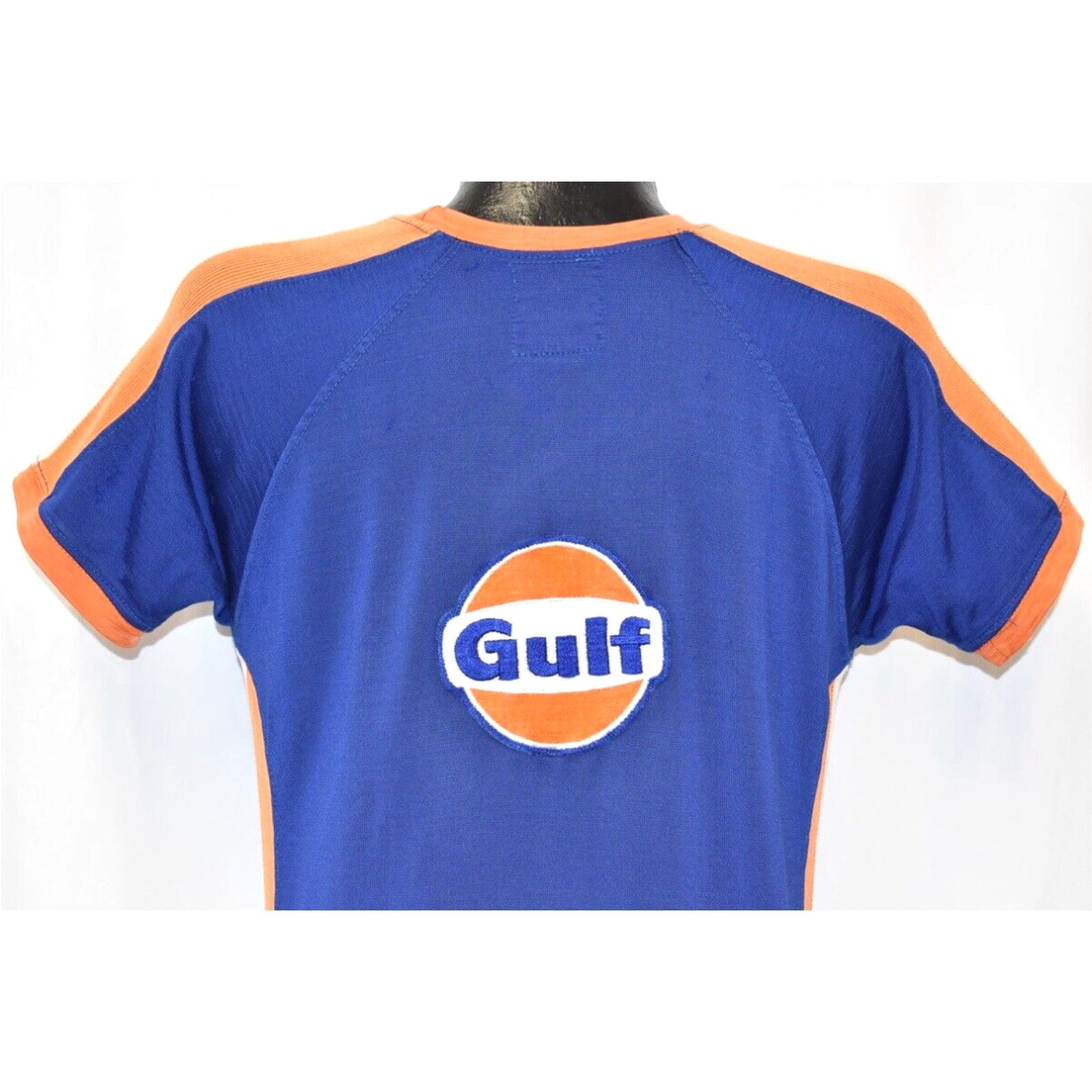 image of South Lane VTG 60S Gulf Oil Ringer Jersey Gas Petroleum Logo Promo Blue Orange T-Shirt S in White (