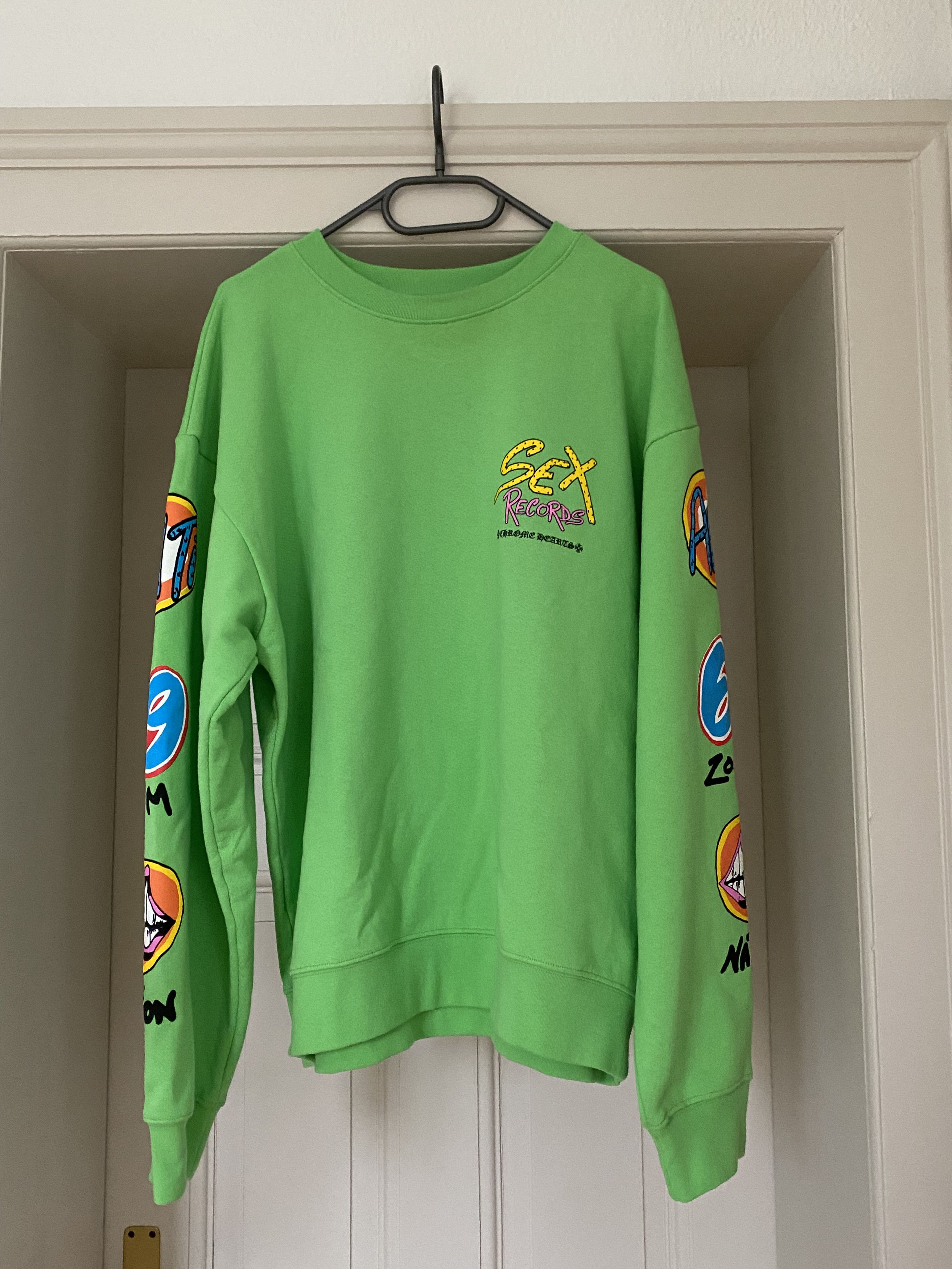 image of Chrome Hearts X Matty Boy "sex Records" Crewneck in Green, Men's (Size XL)