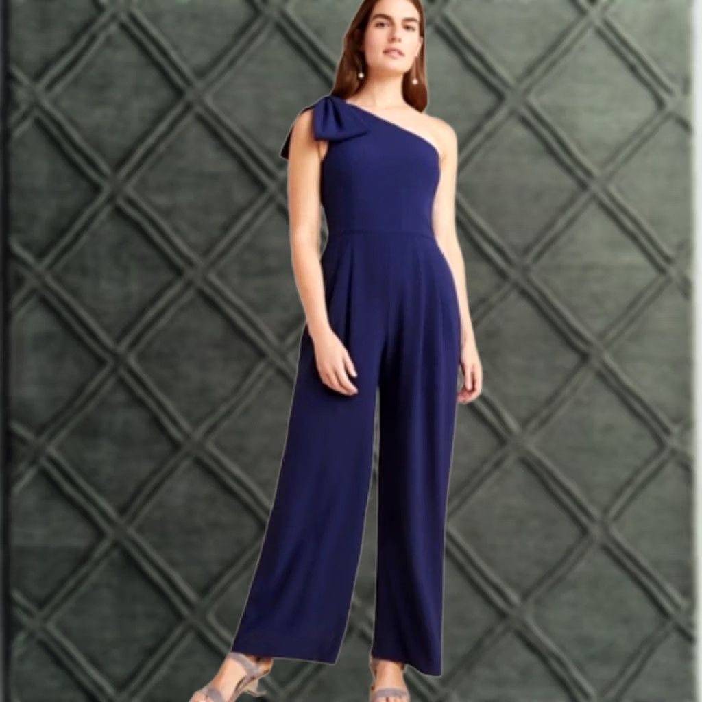 Anthropologie VINTAGE Anthropologie Gal Meets Glam Sylvia One-Shoulder Jumpsuit Size 2 Blue Size 26" / US 2 / IT 38 - 1 Thumbnail