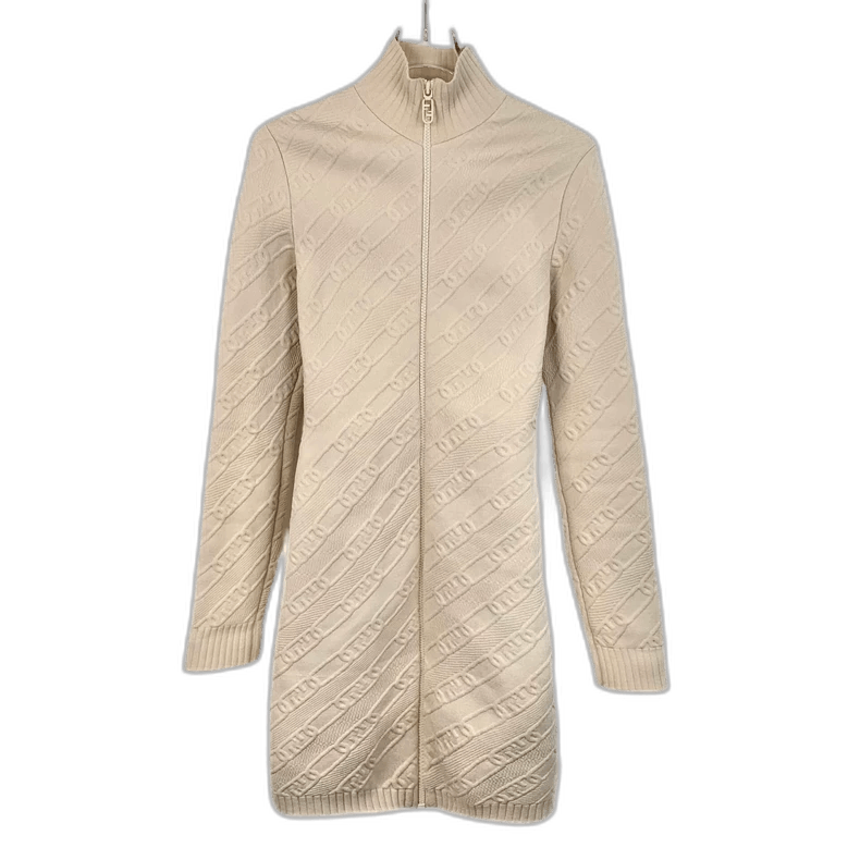 Fendi Beige Logo Knit Dress with Zipper