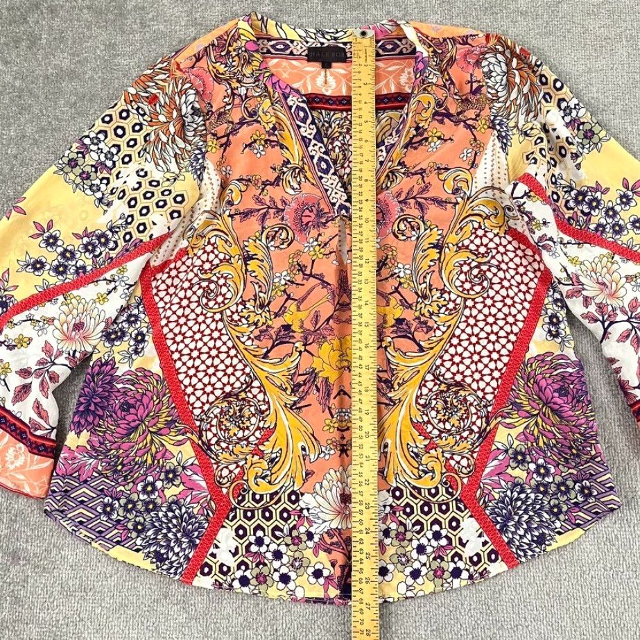Vintage Hale Bob Women's Blouse Large Silk Chiffon Sheer Abstract Art Floral Casual Office Wear Size L / US 10 / IT 46 - 4 Thumbnail