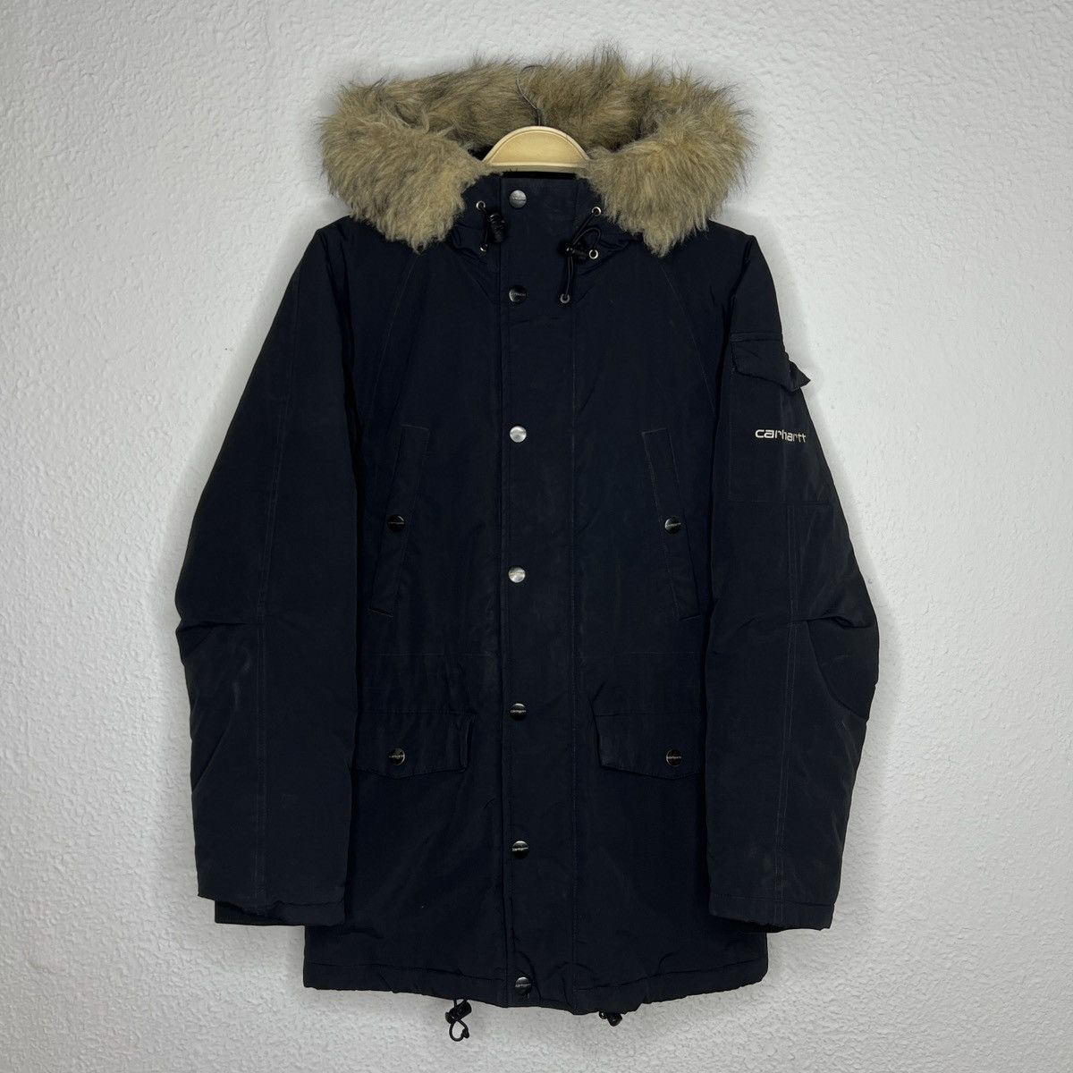 Carhartt WiP Anchorage Parka Fur Winter Jacket Black Logo