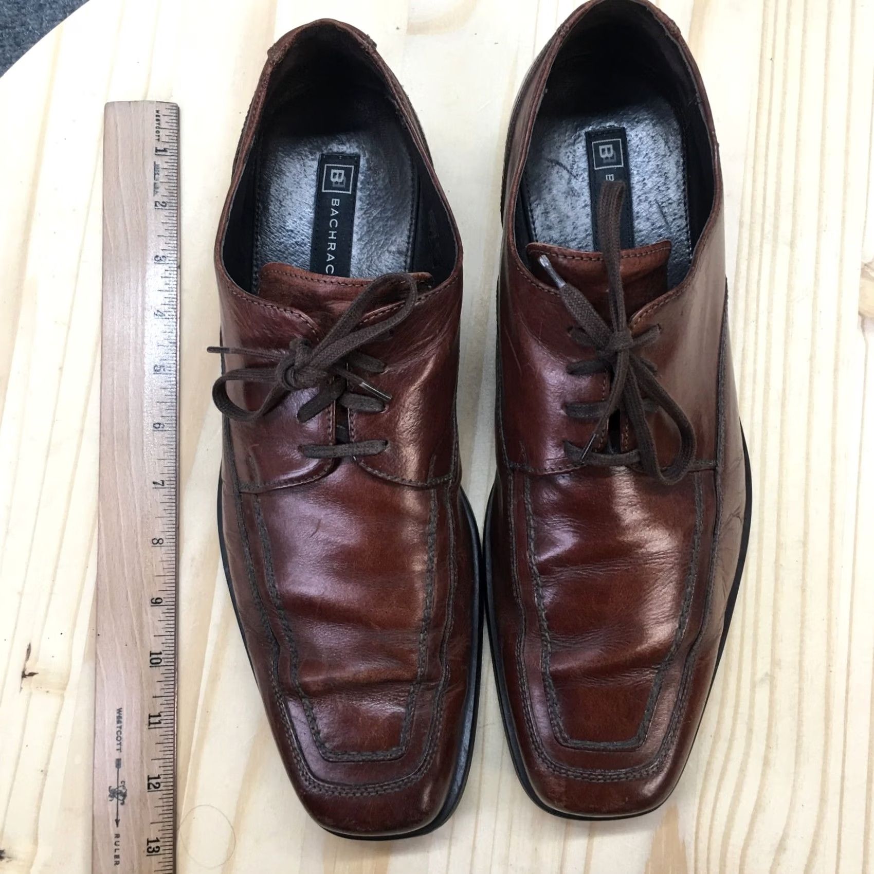 Vintage Bachrach Shoes Mens 10.5 Square Toe Oxford Casual Brown Leather Lace Up Low Top Size US M / EU 48-50 / 2 - 6 Thumbnail