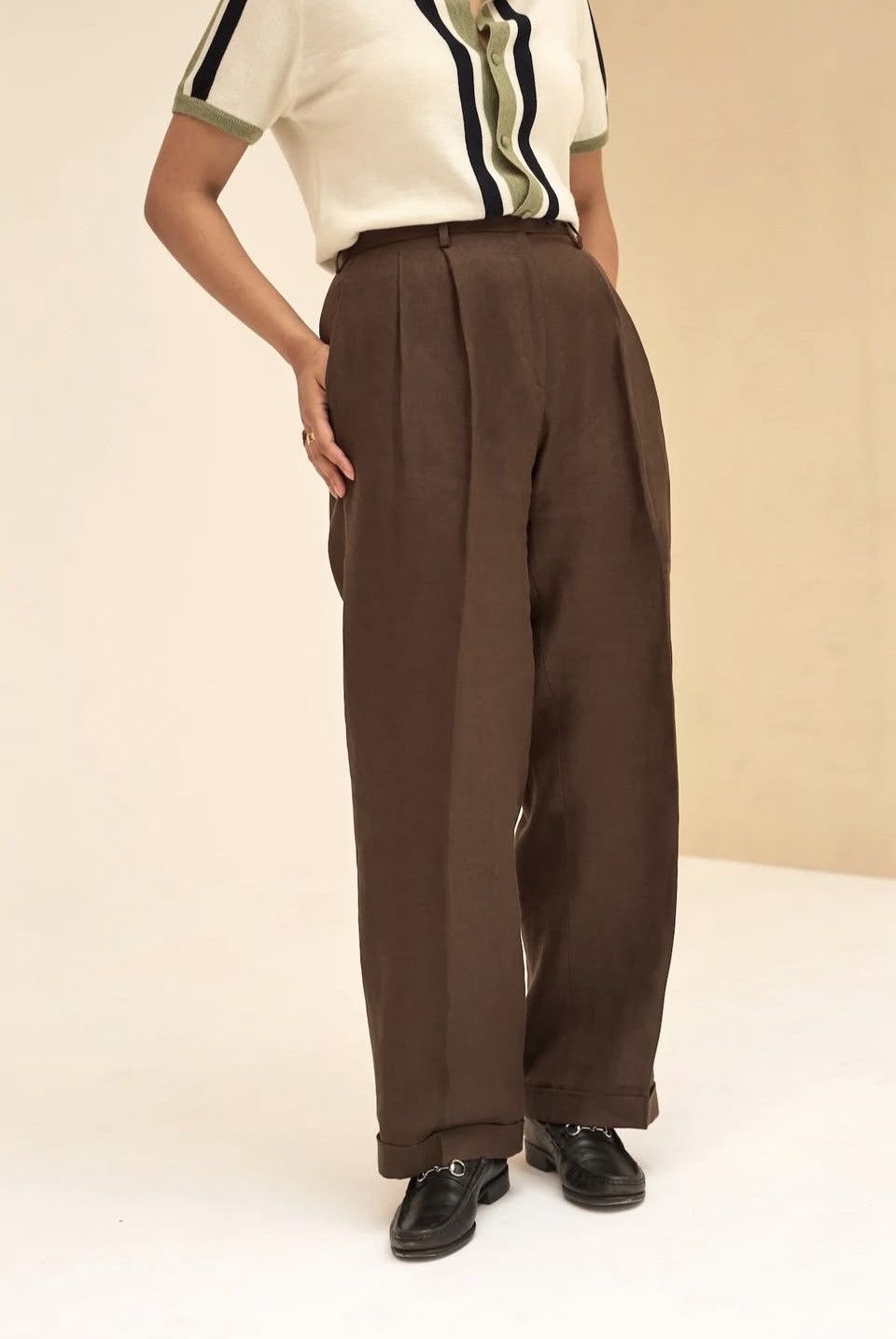 Scott Fraser Collection High waisted linen trousers (Chocolate Irish) Size 32" / US 10 / IT 46 - 3 Thumbnail