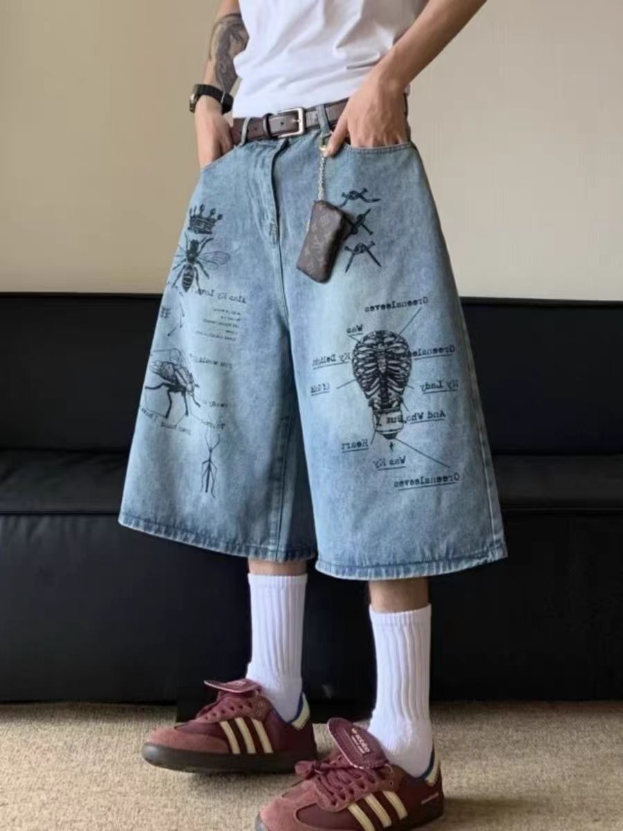 Japanese Brand × Vintage Street Graffiti Hip Hop Skater Loose Fit Denim Shorts Size US 34 / EU 50 - 1 Thumbnail