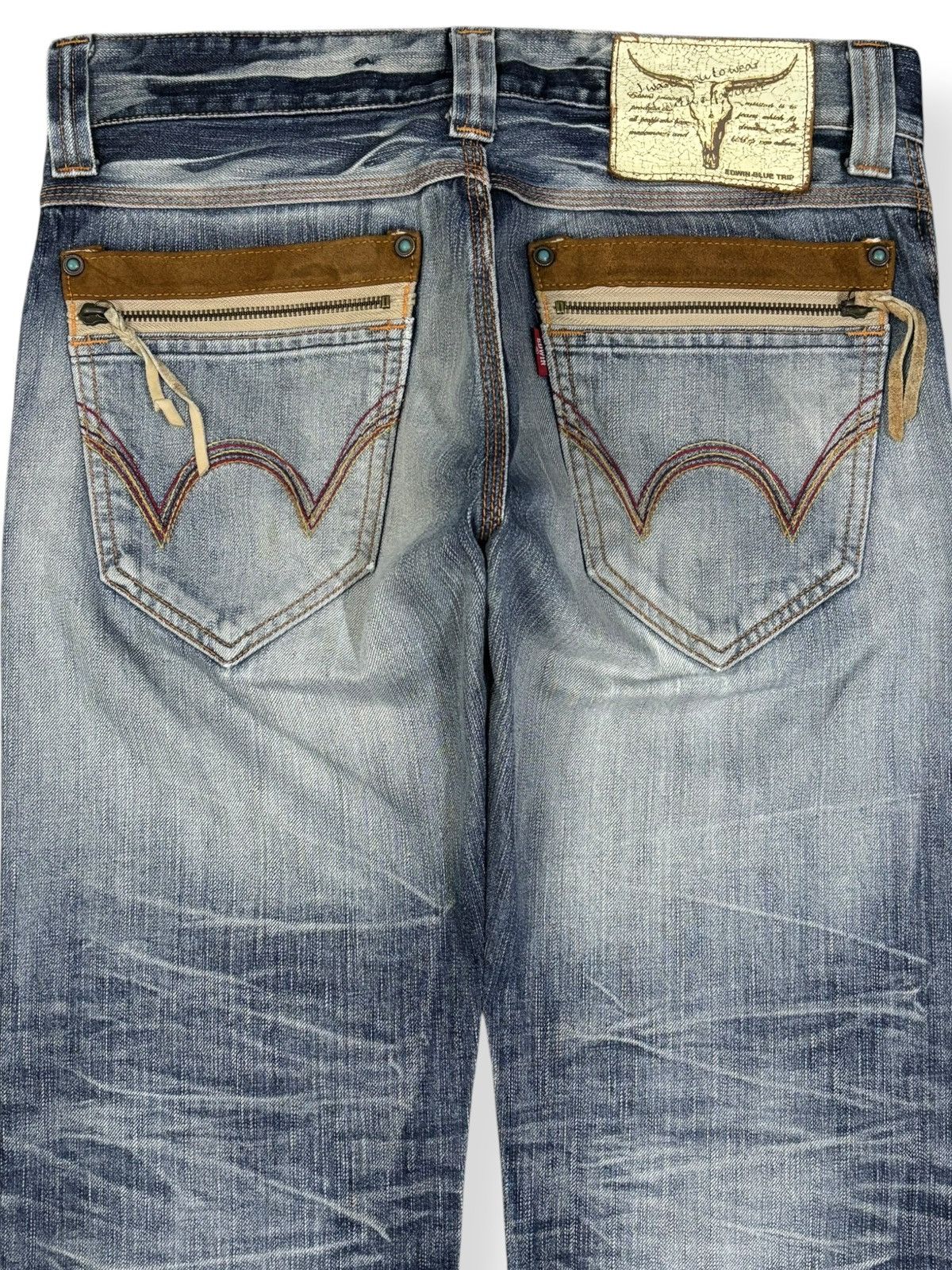 Edwin Vintage Edwin Blue Trip Faded Wash Flare Distressed Jeans Size US 33 - 10 Thumbnail