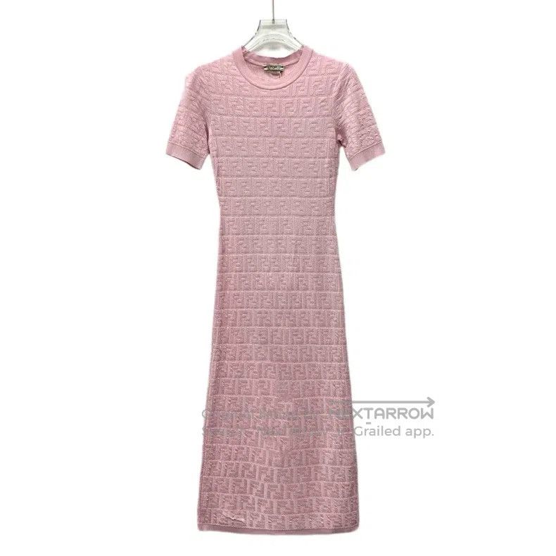 open lace back dress Fendi Girls Logo Tulle Dress in Pink