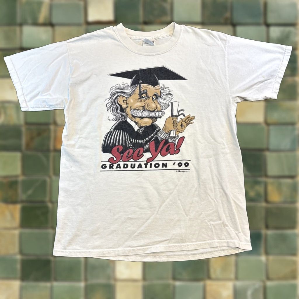 Hanes VINTAGE Albert Einstein T Shirt Men Large White See Ya Graduation 1999 90’s Hallmark? Size US L / EU 52-54 / 3 - 1 Thumbnail