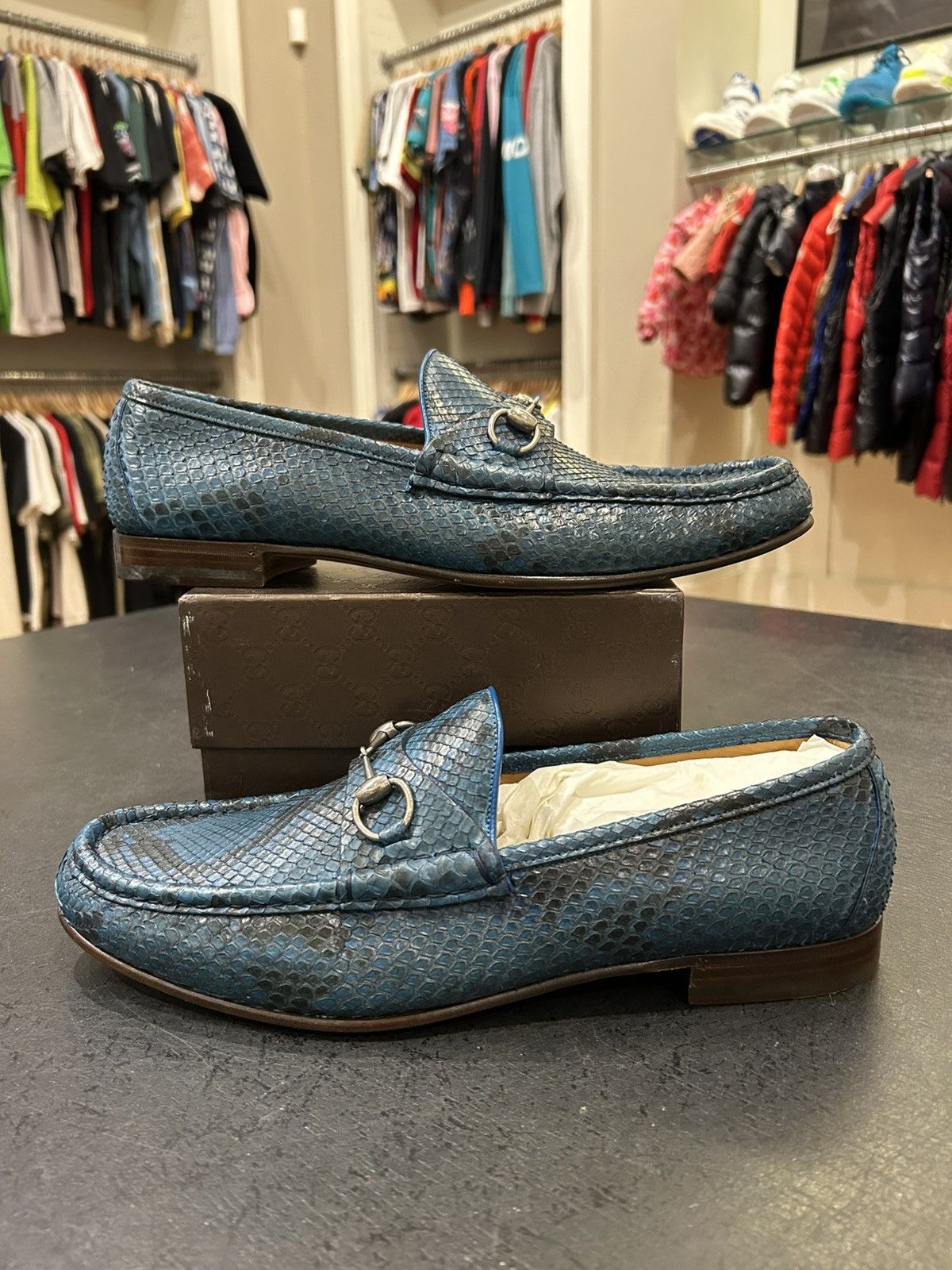 Gucci Gucci Horsebit Snakeskin Loafers - Blue Size US 11.5 / EU 44-45 - 1 Thumbnail