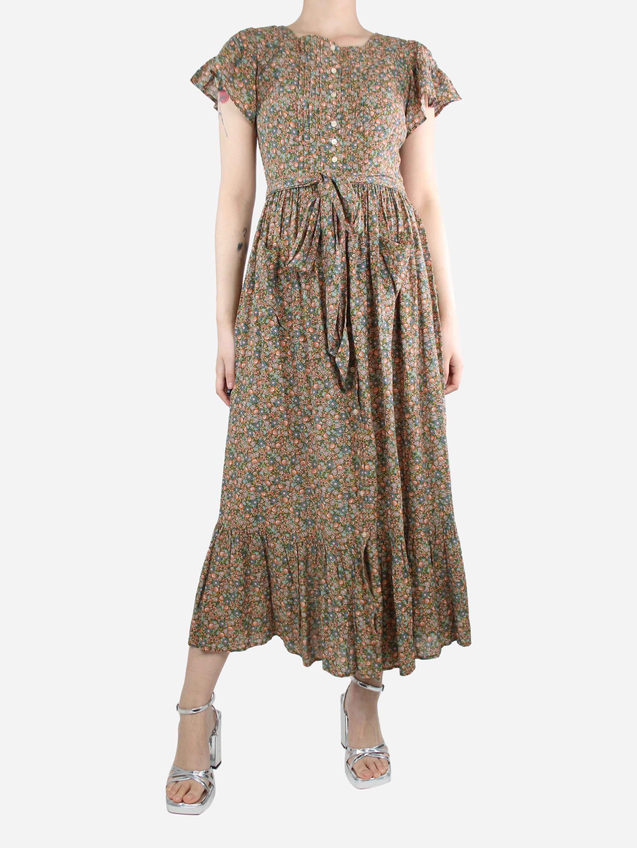 image of Doen Multi Belted Floral-Print Cotton-Blend Midi Dress - Size S, Women's