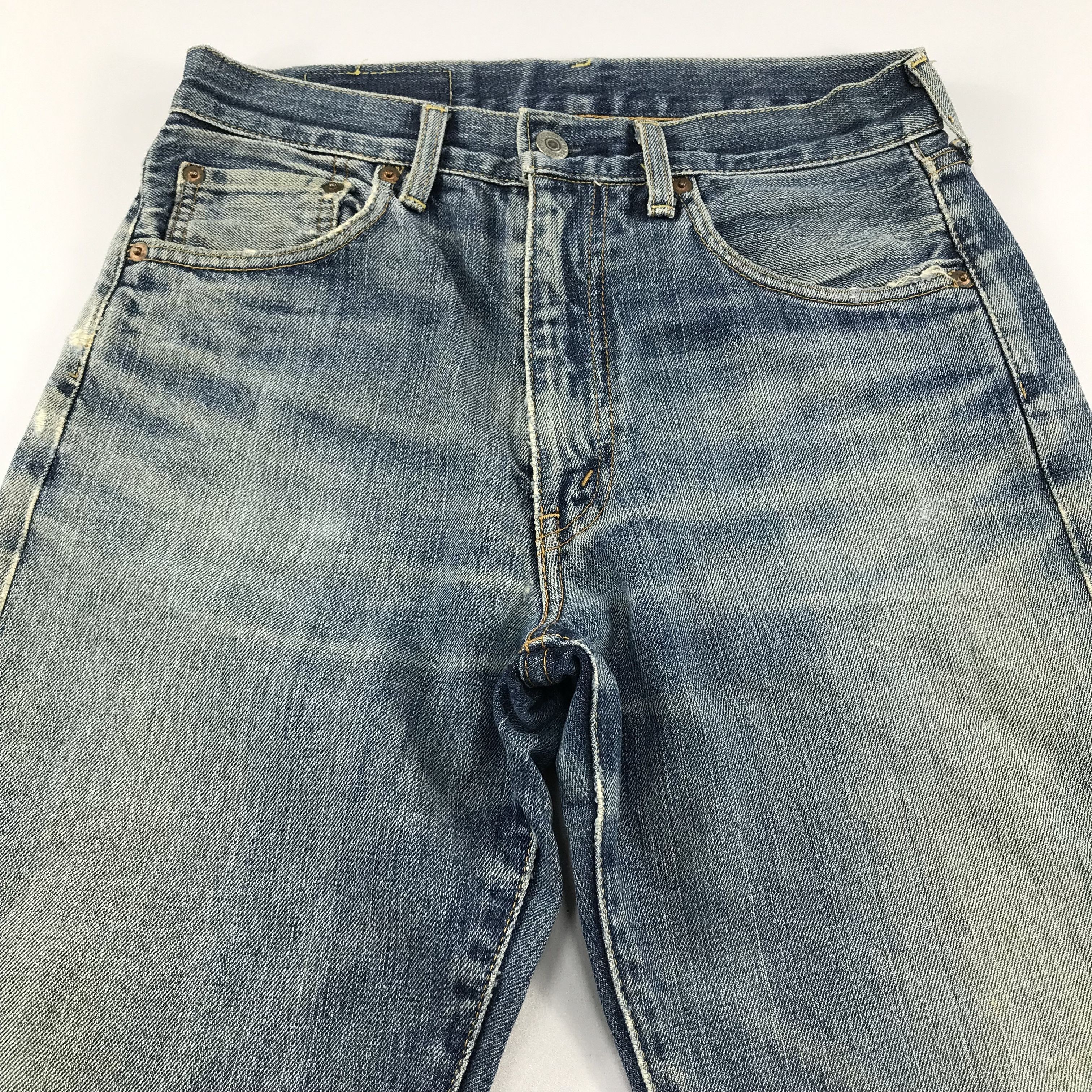 Levi's Vintage Levis 502 Big E Selvedge Jean Distress Denim KJ3469 Size US 29 - 3 Thumbnail