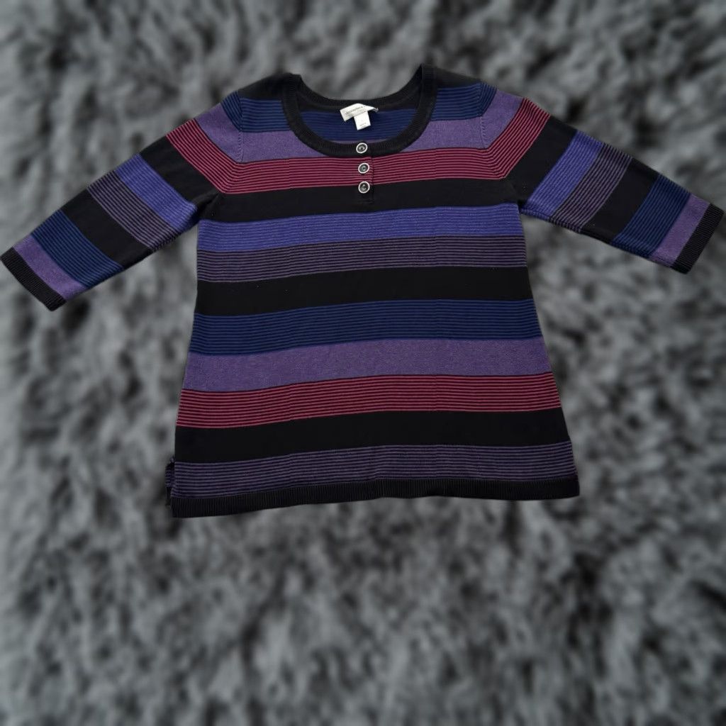 Vintage VINTAGE Christopher & Banks Sweater Women Large Henley Office Academia Stripes Retro 70s Size L / US 10 / IT 46 - 1 Thumbnail
