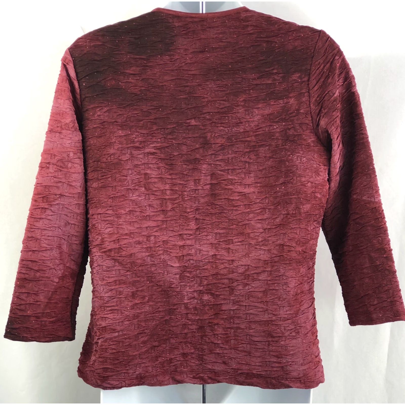 Vintage Vintage DB Sport Blouse Burgundy Tie Dye 3/4 Sleeve V-Neck Glitter Ruched Grunge Whimsigoth M Womens Size M / US 6-8 / IT 42-44 - 3 Thumbnail