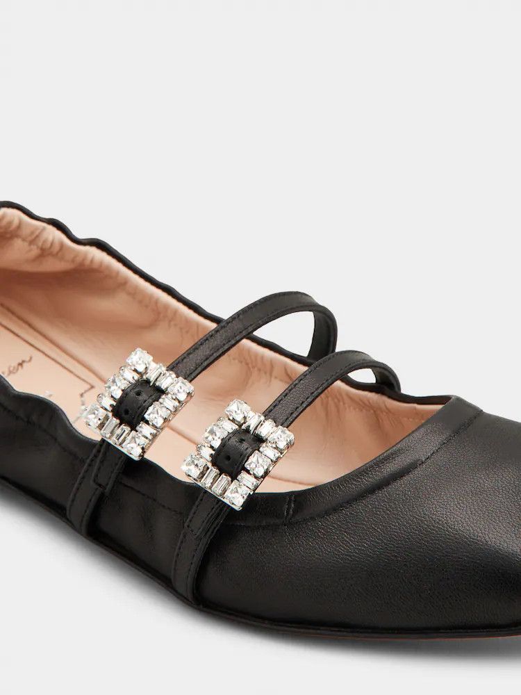 Roger Vivier o1s22i1n0824 Nappa Ballet Strass Buck Flats in Black Size US 8 / IT 38 - 3 Thumbnail