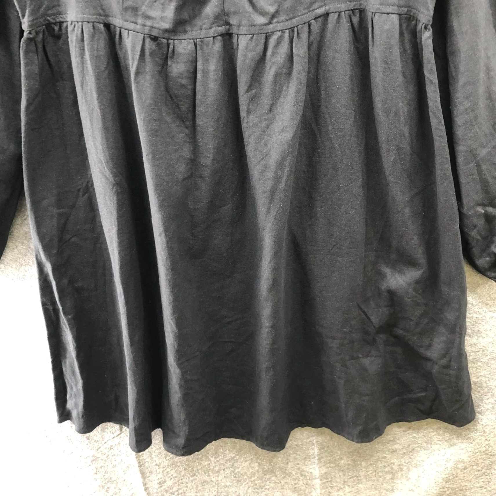 Vintage Kiabi Linen Blend Long Sleeve Dress XL Black Knee Length Smocked Sweetheart Dress Women Size XL / US 12-14 / IT 48-50 - 4 Thumbnail