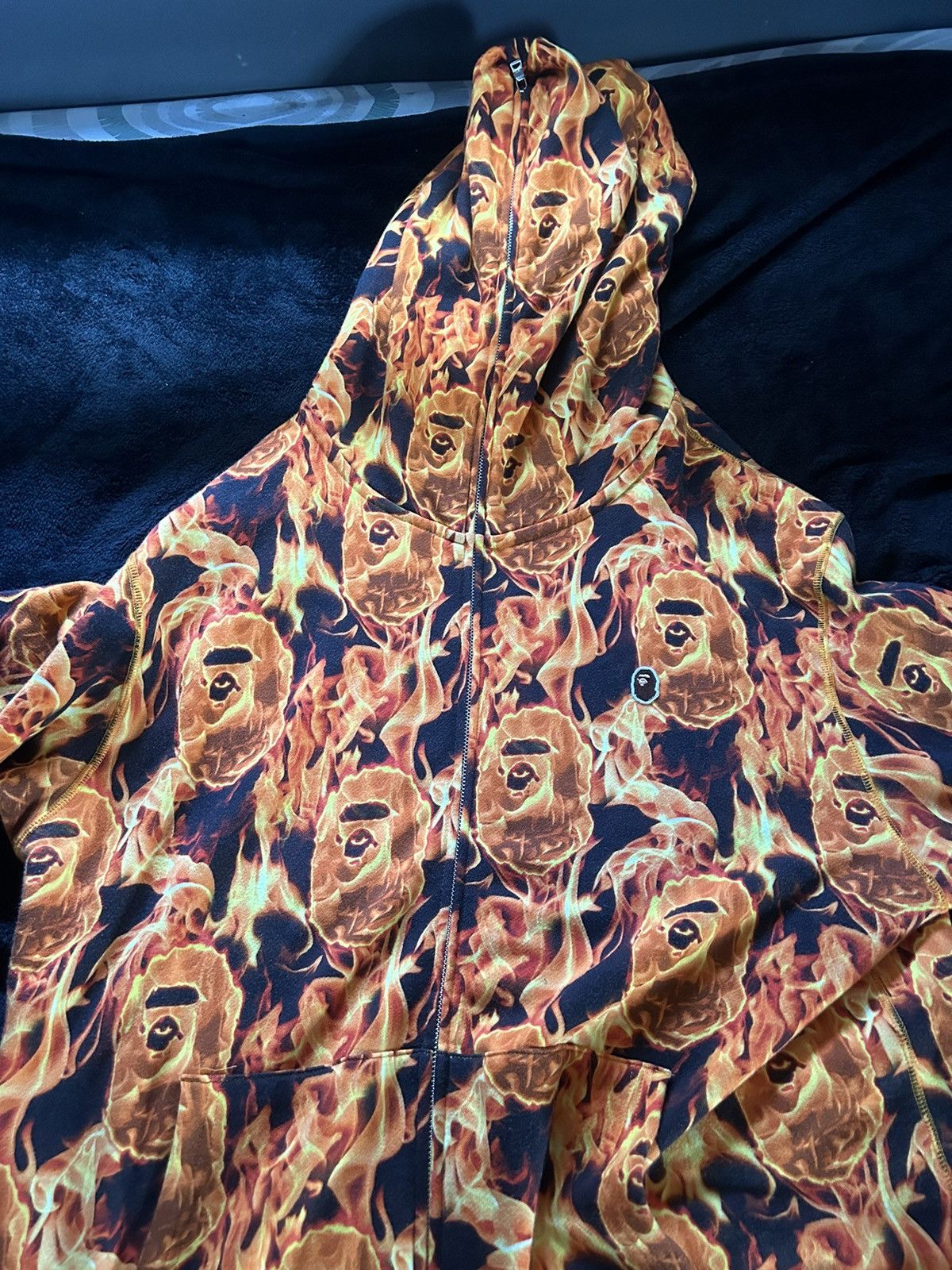 image of Bape Flame Full Zip Hoodie in Orange, Men's (Size 2XL)