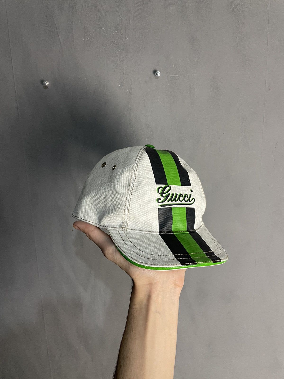 Gucci Mens Gucci Cap White Leather Size XL Monogram Size ONE SIZE - 1 Thumbnail