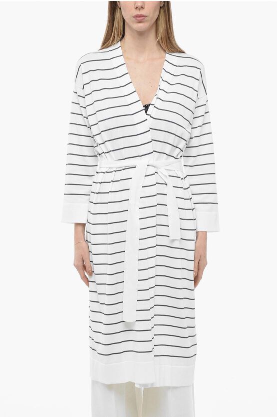 image of Fabiana Filippi Knitted Robe With Striped Pattern in White, Women's (Size Small)