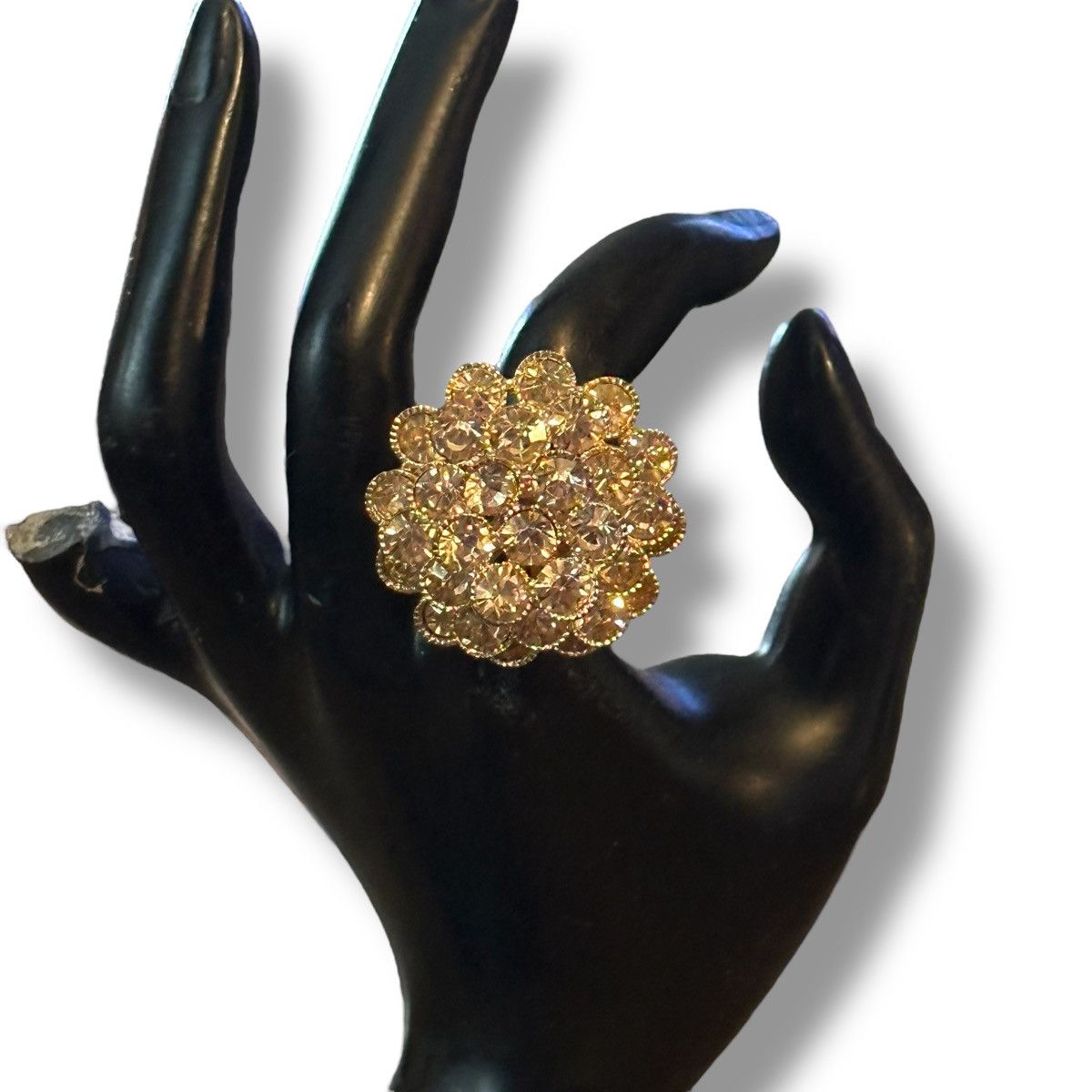Other Gold champagne rhinestones flower statement stretch ring Size ONE SIZE - 2 Thumbnail
