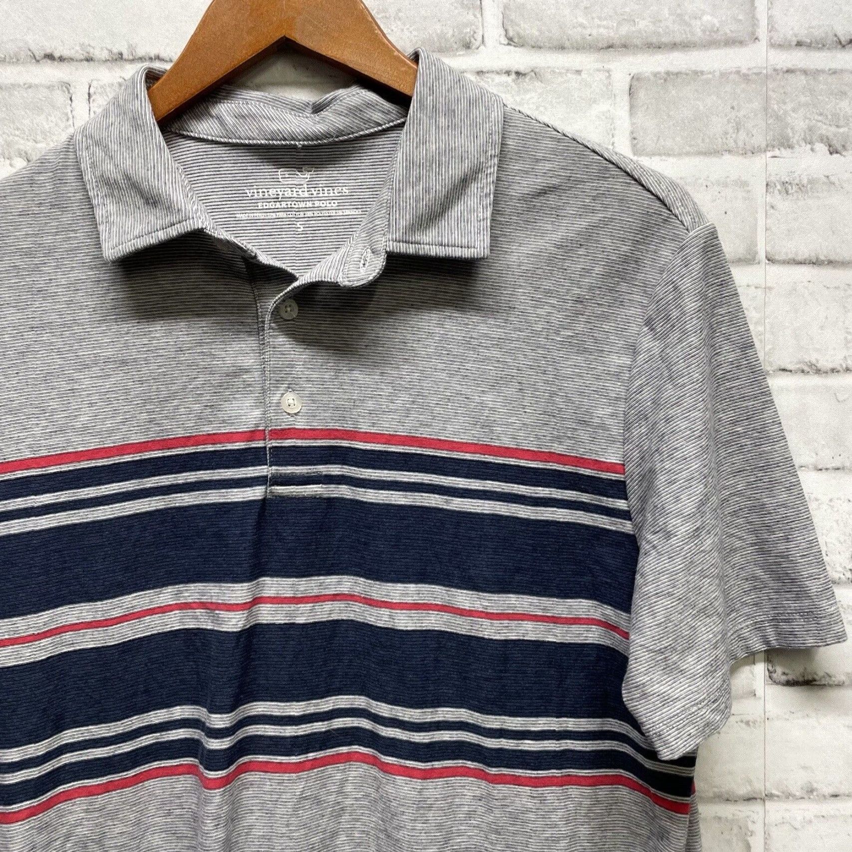 Vineyard Vines Vineyard Vines Edgartown Polo Mens S Shirt Striped Polo Gray Cotton Blend Shirt Size US S / EU 44-46 / 1 - 2 Thumbnail