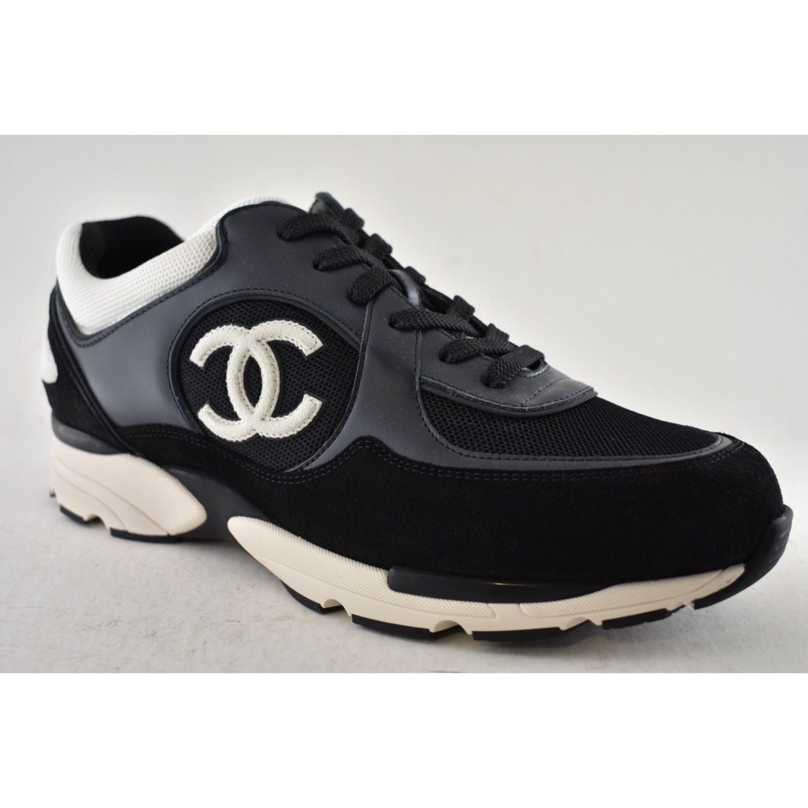 Chanel Mens Navy Blue Black White CC Logo Low Top Trainer Sneakers Size US 11 / EU 44 - 5 Thumbnail