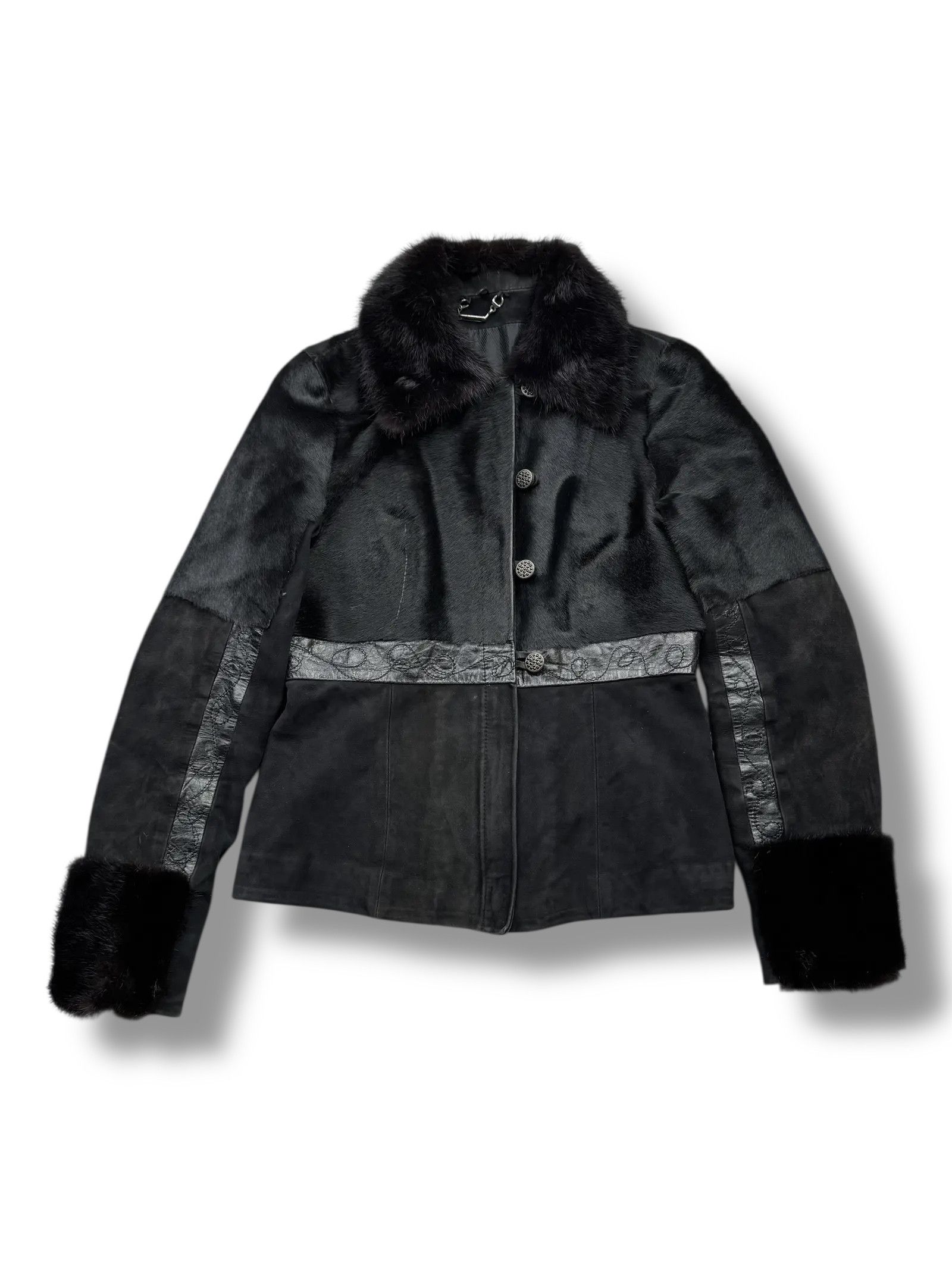 Genuine Leather Real Fur Details Suede Cropped Jacket From The 90's(V73) Size XS / US 0-2 / IT 36-38 - 1 Thumbnail