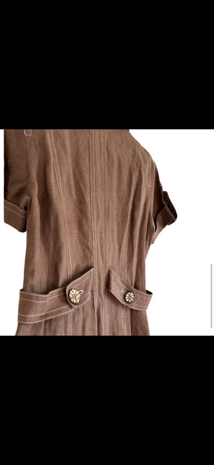 Vintage Vtg Francesca Mammoliti Brown Linen Button Down Pocket Dress Size L / US 10 / IT 46 - 8 Thumbnail