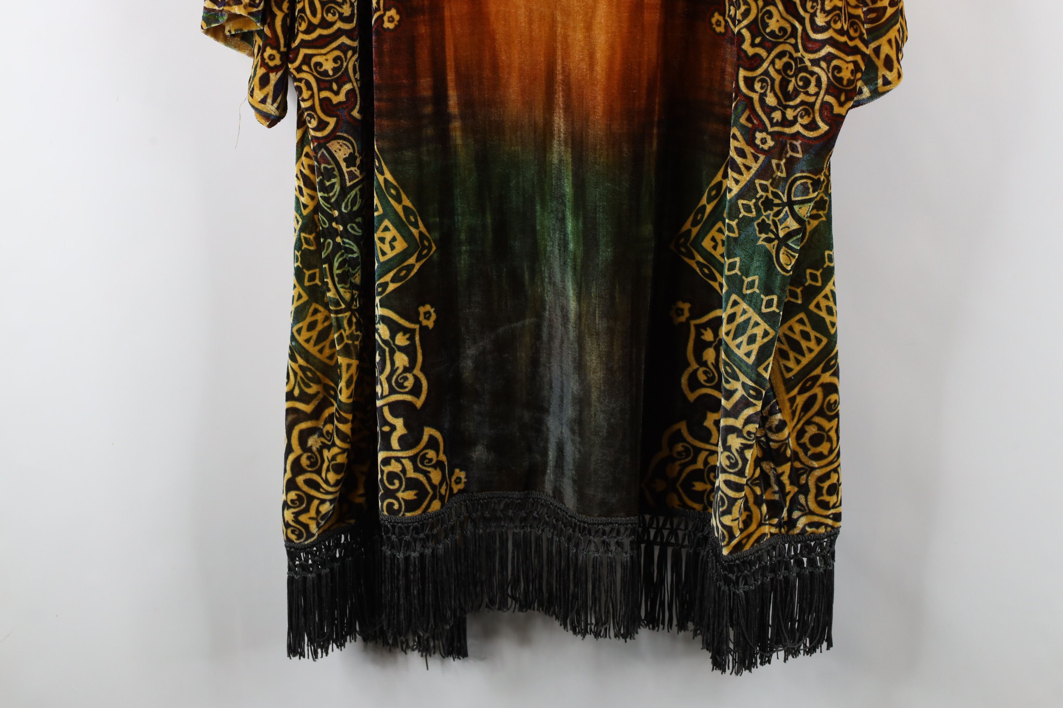Vintage Vintage 90s Boho Chic Geometric Fringed Open Front Cardigan Size XL / US 12-14 / IT 48-50 - 13 Thumbnail