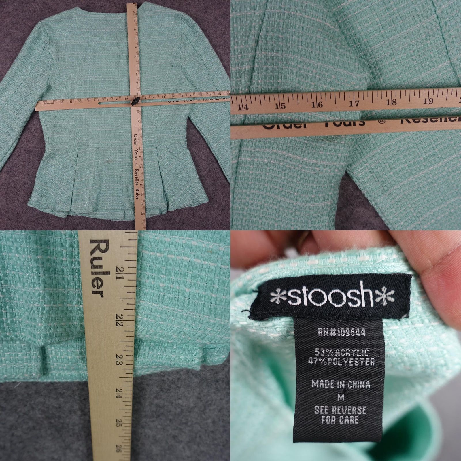 Vintage Stoosh Jacket Womens M Blue Tweed Collarless Peplum Blazer Tiffany VTG Y2K VTG Size M / US 6-8 / IT 42-44 - 8 Thumbnail