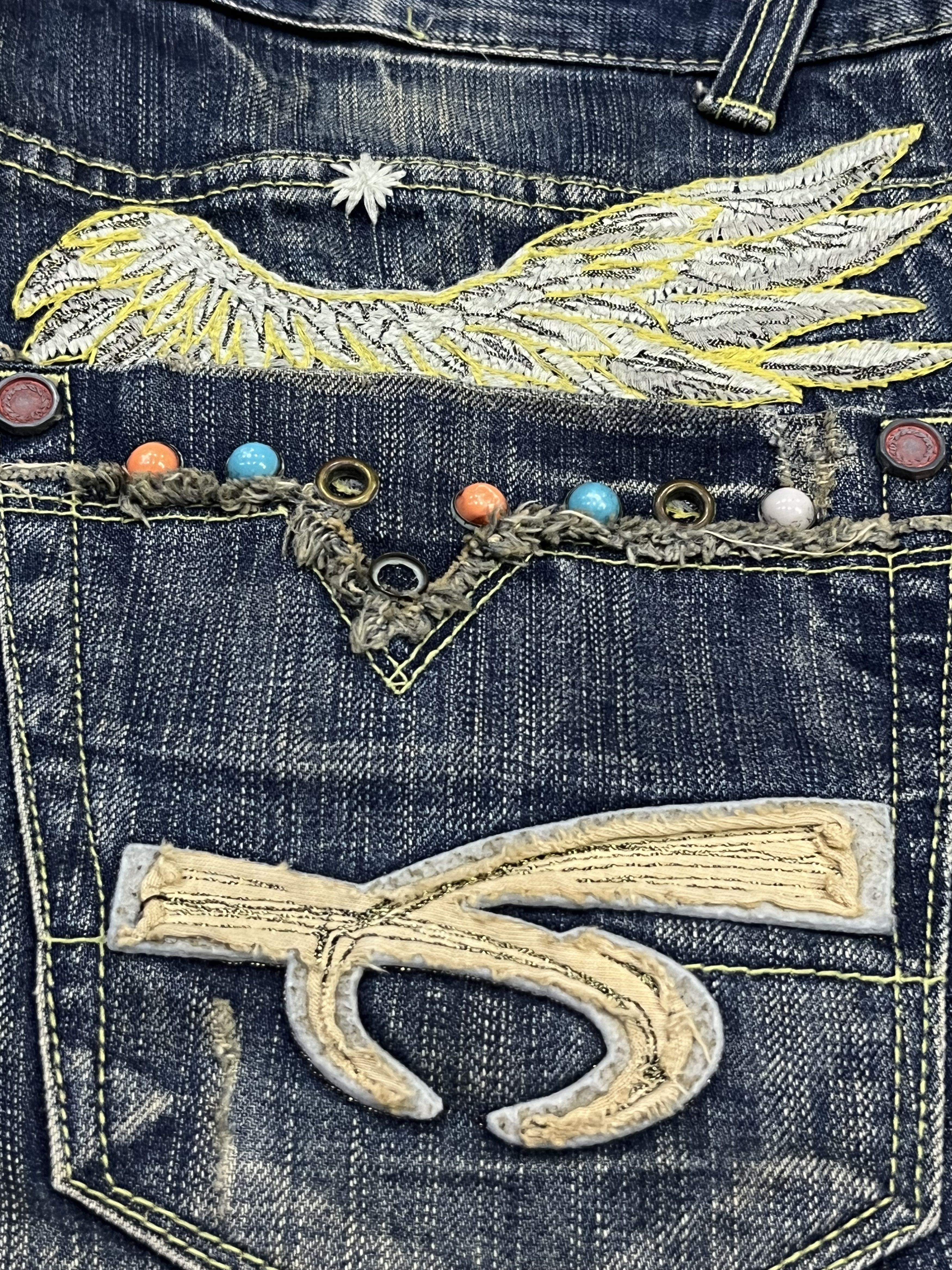 Japanese Brand 🔥REDPEPPER Embroidery Wings Flare Distressed Clawmark Denim Size US 31 - 5 Thumbnail