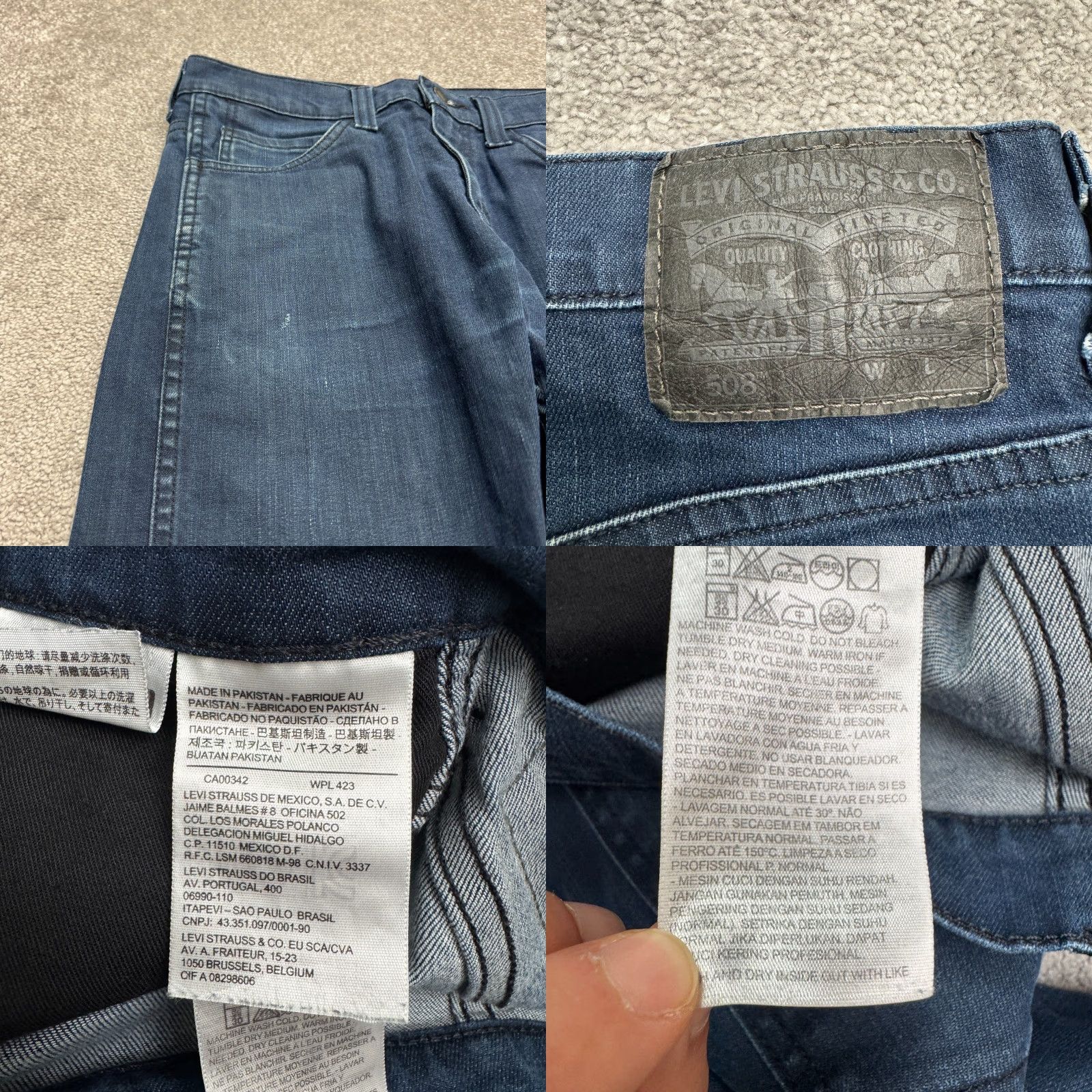 Levi's Levi's 508 Denim Jeans Mens 29x30 Blue Dark Wash Cotton Stretch Tapered Regular 5-Pocket USA Streetwear Mens Size US 29 - 8 Thumbnail