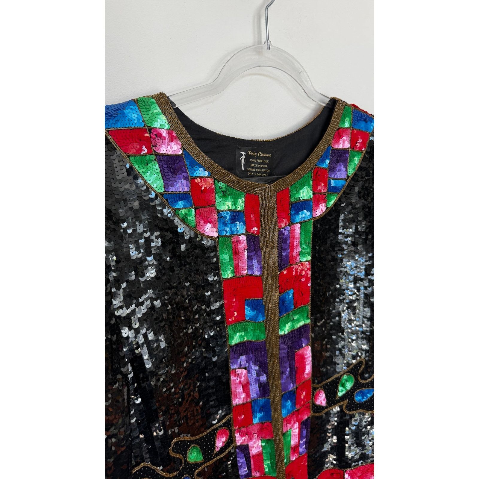 Vintage 1980s Pinky Creations Silk Sequin Jacket Black Medium Size M / US 6-8 / IT 42-44 - 4 Thumbnail