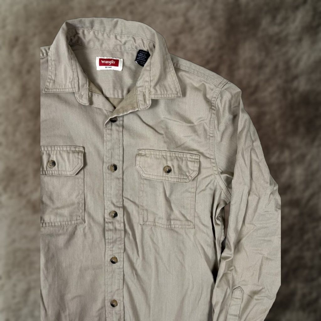 Wrangler Wrangler Shirt Mens Small Beige Twill Long Sleeve Button Front Casual Workwear Size US S / EU 44-46 / 1 - 1 Thumbnail
