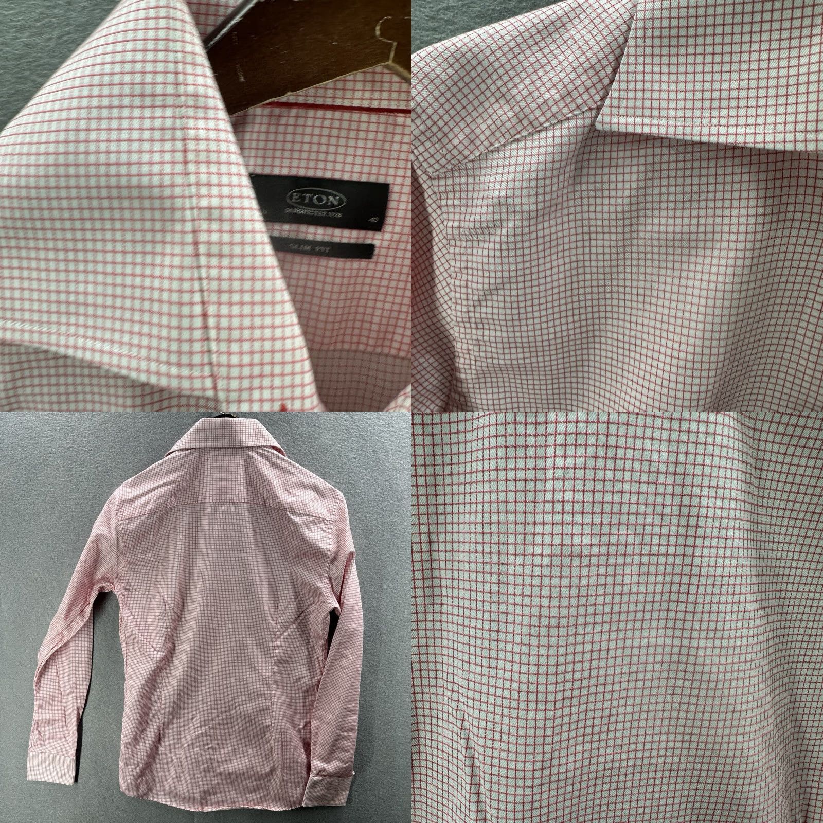 Eton Etón Shirt Mens 15.5 153/4 40 Window Pane Red Slim Fit Button Front 100% Cotton Dress Shirt Size US M / EU 48-50 / 2 - 8 Thumbnail