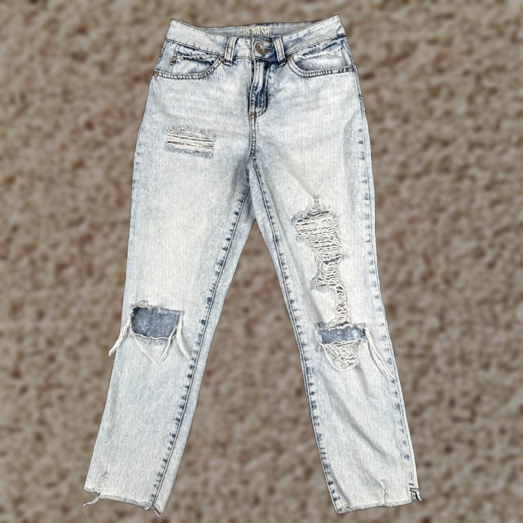 Vintage VINTAGE Rewash Jeans Juniors 1 Blue Denim Distressed High Rise Light Wash 24x24 Size 25" / US 0 / IT 36 - 1 Thumbnail
