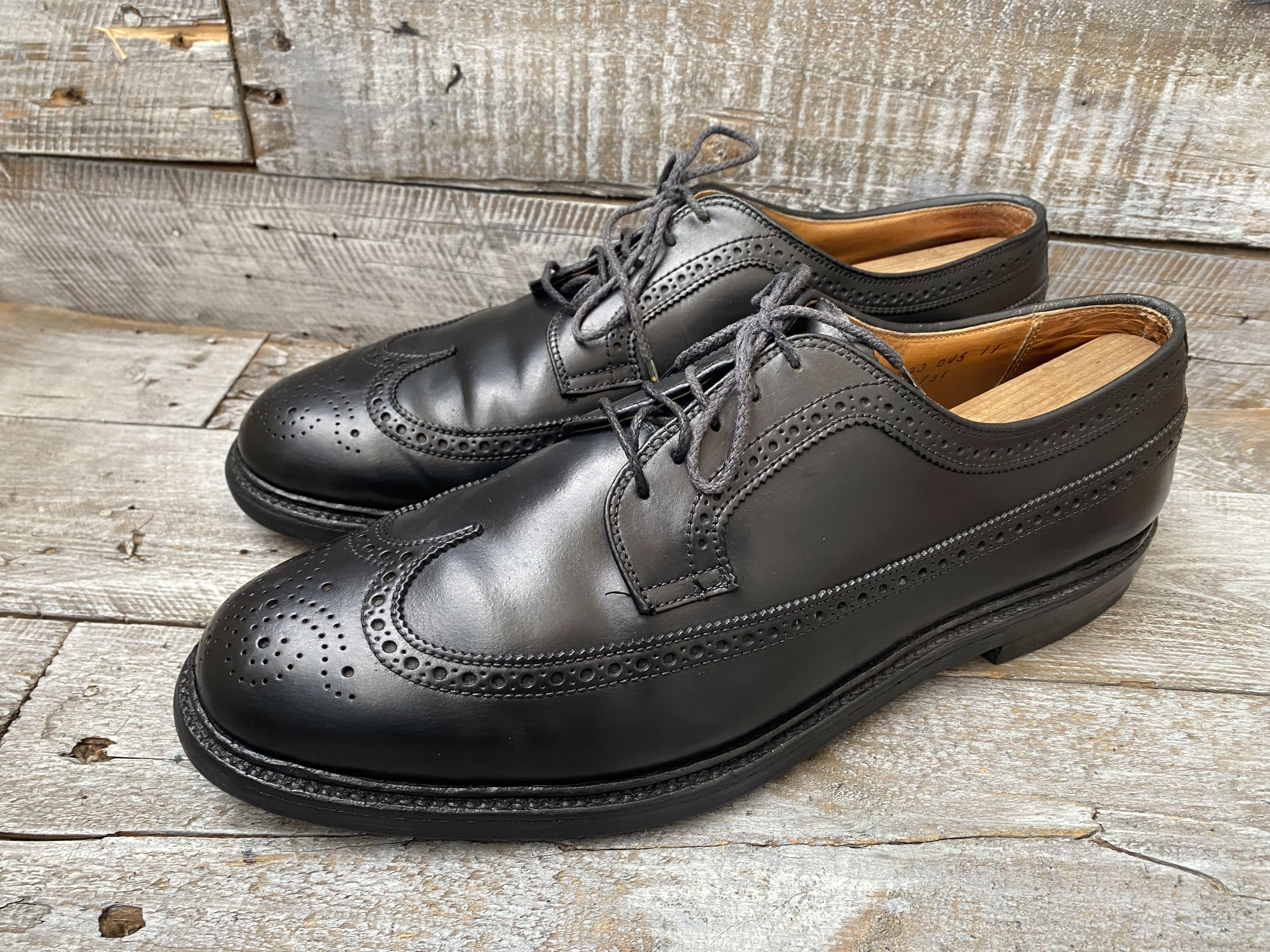 Alden Shell Cordovan Wingtip Black Leather Oxford Shoes 11E, Men's