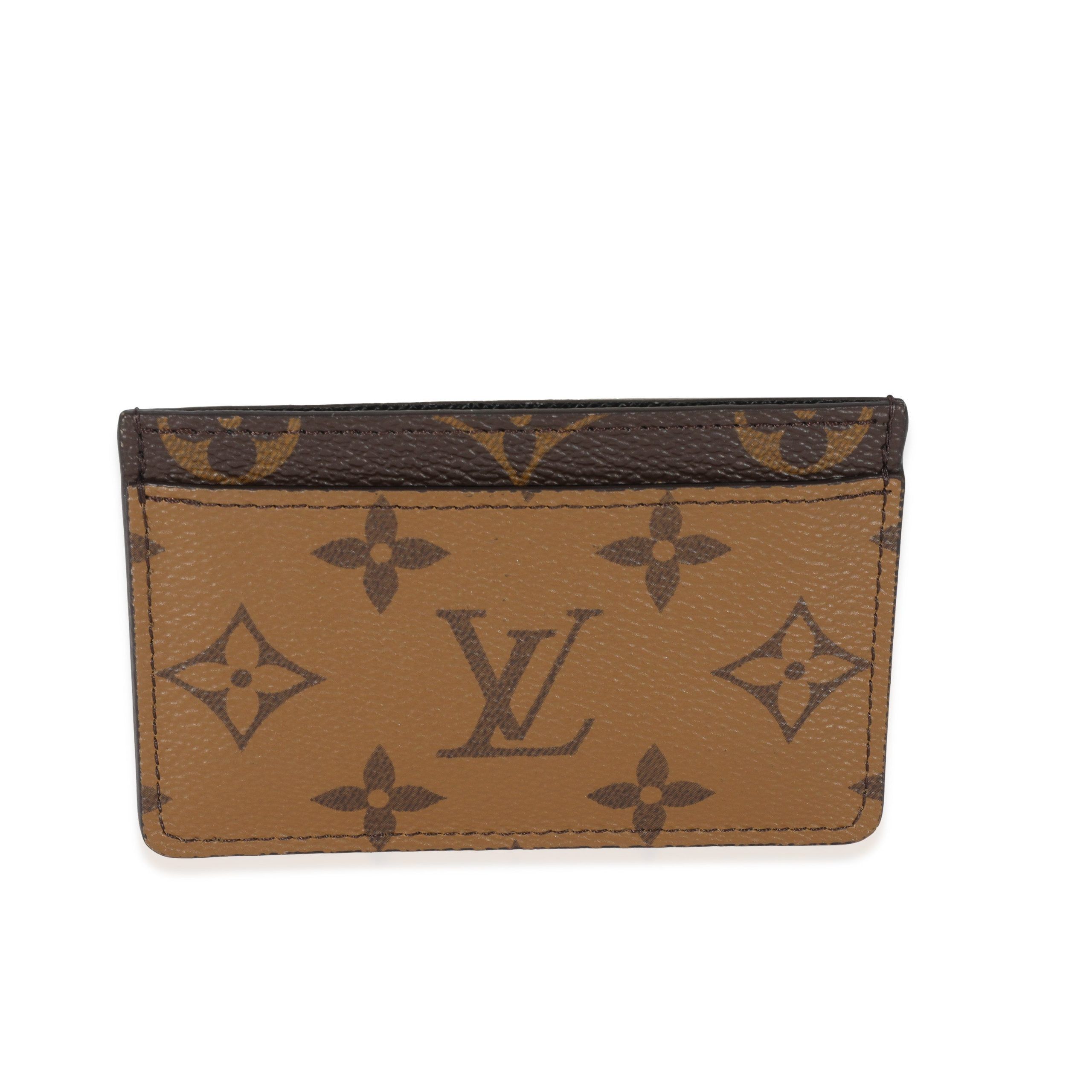image of Louis Vuitton Canvas Monogram Reverse Card Holder in Brown, Women's