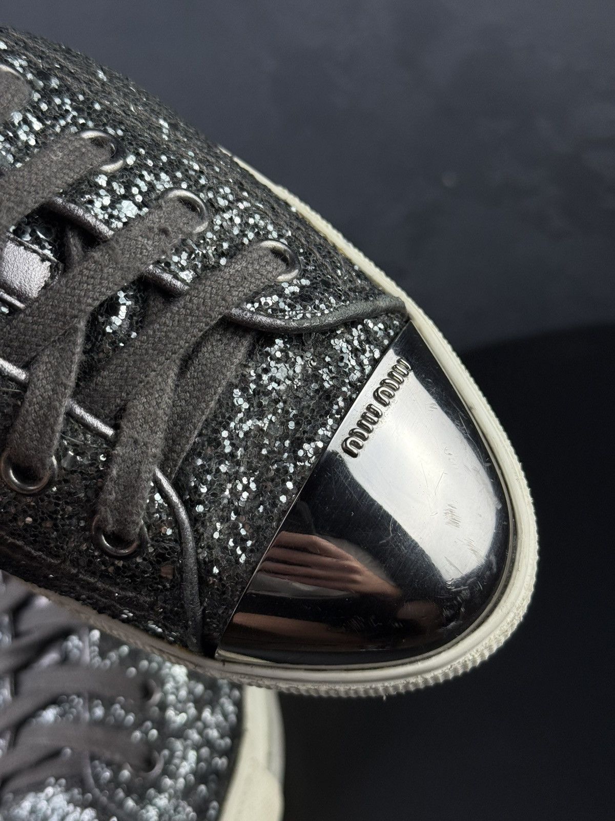 Miu Miu Miu Miu Metallic Grey Glitter Low Top Sneakers Size 38.5 Size US 8 / IT 38 - 4 Thumbnail