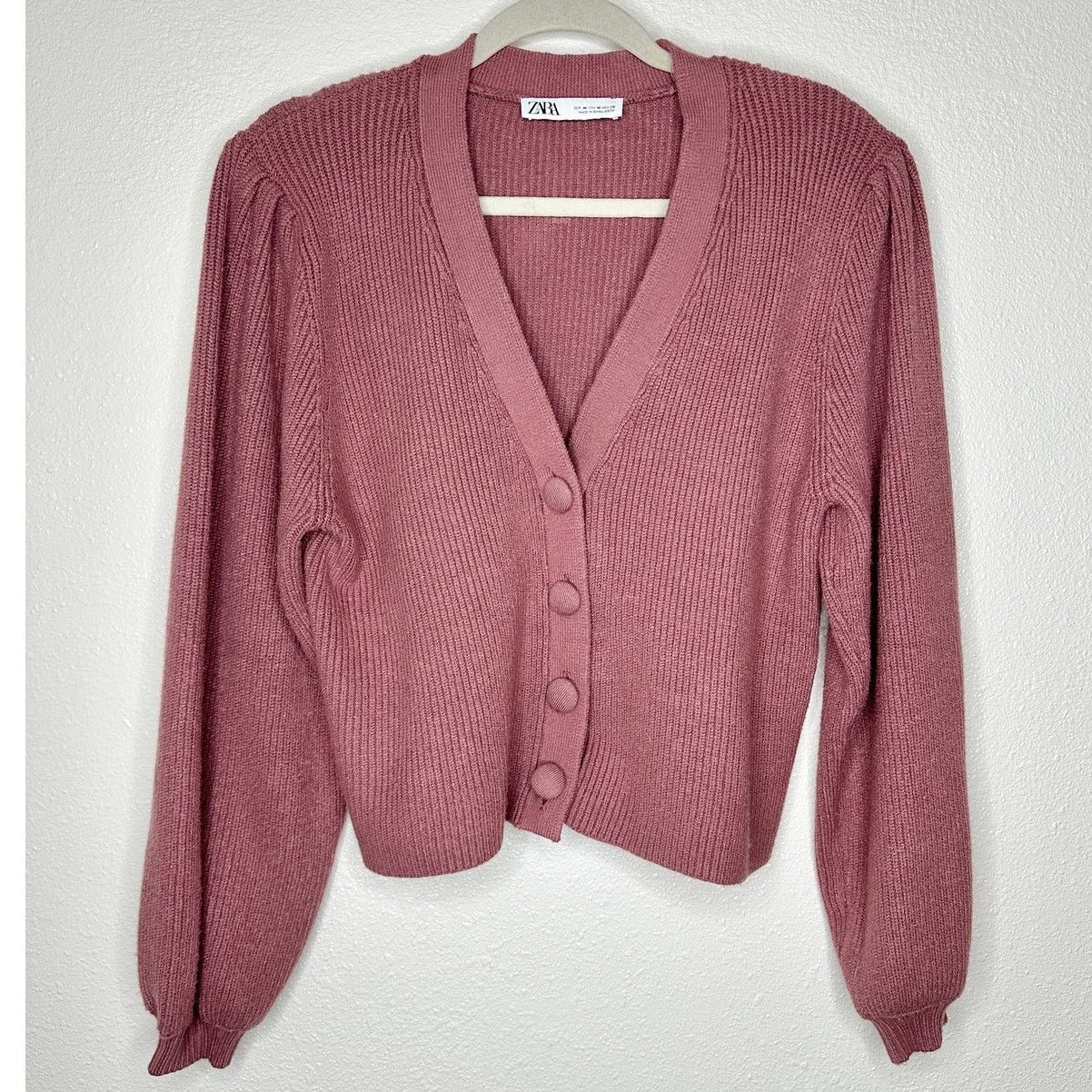 Zara ZARA Mauve Balloon Sleeve VNeck Cropped Button Cardigan M Size M / US 6-8 / IT 42-44 - 1 Thumbnail